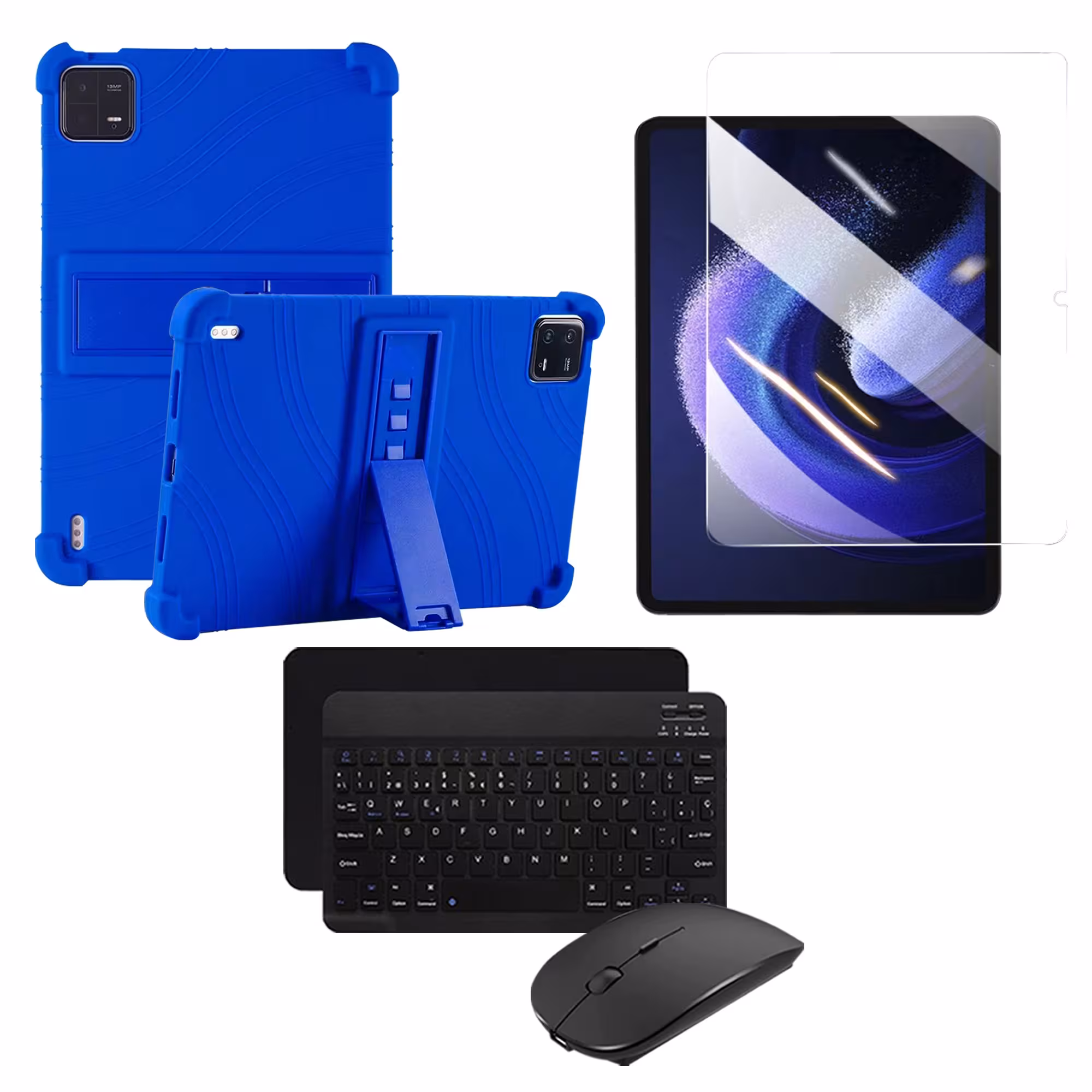 Kit Vidrio templado + Estuche Protector Goma + Teclado Bluetooth Tablet Xiaomi Mi Pad 6 / Mi Pad 6 Pro 2023 11 Pulgadas