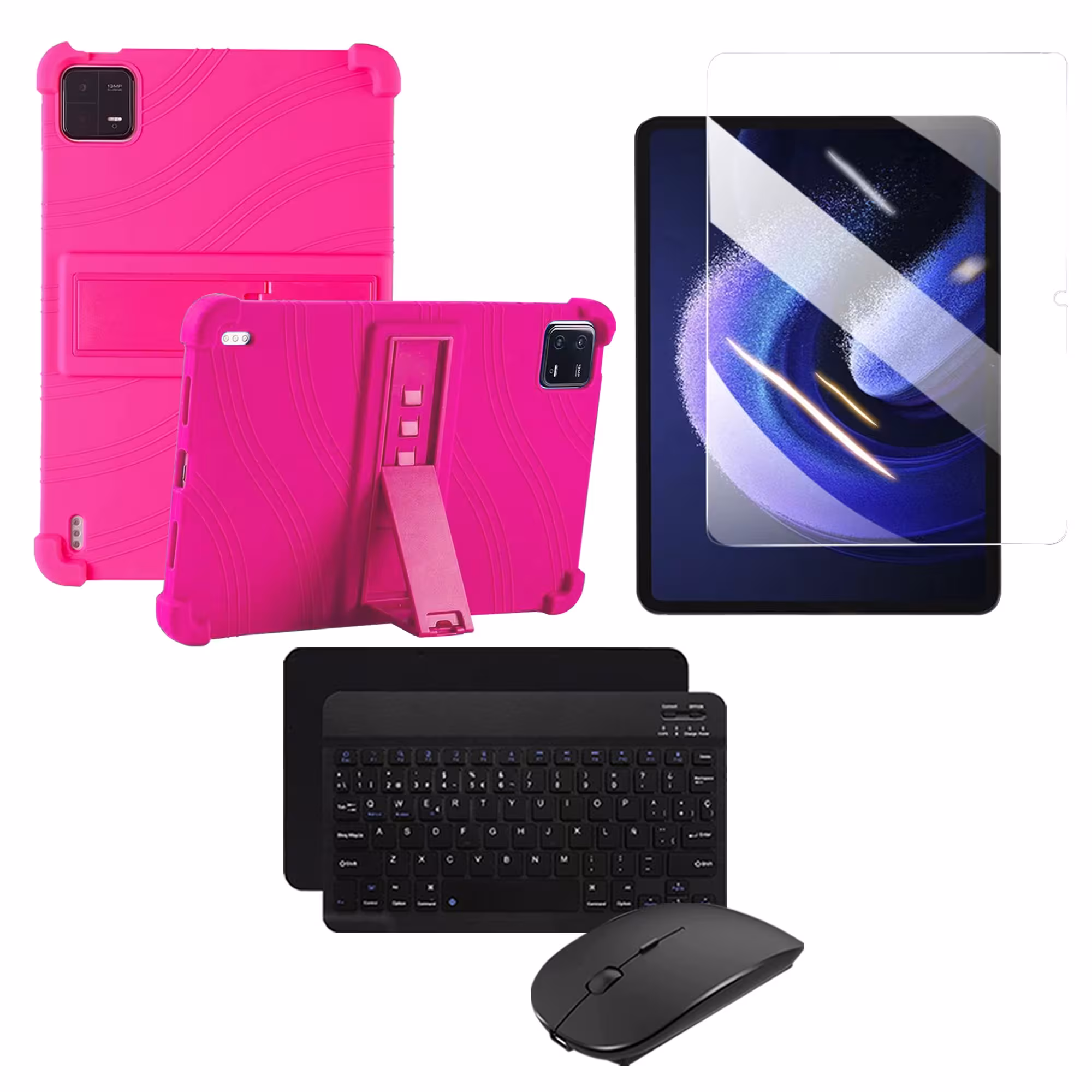 Kit Vidrio templado + Estuche Protector Goma + Teclado Bluetooth Tablet Xiaomi Mi Pad 6 / Mi Pad 6 Pro 2023 11 Pulgadas
