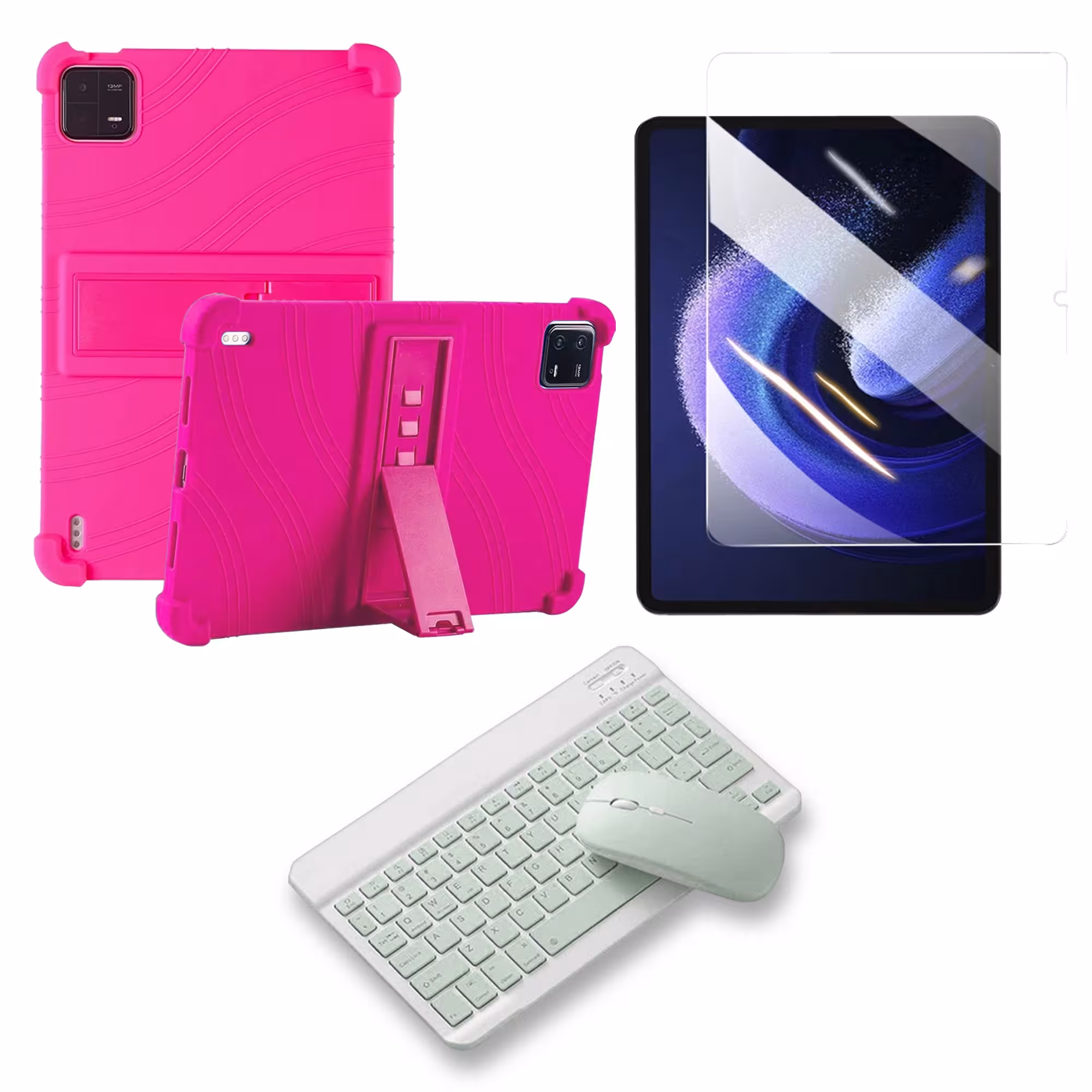 Kit Vidrio templado + Estuche Protector Goma + Teclado Bluetooth Tablet Xiaomi Mi Pad 6 / Mi Pad 6 Pro 2023 11 Pulgadas