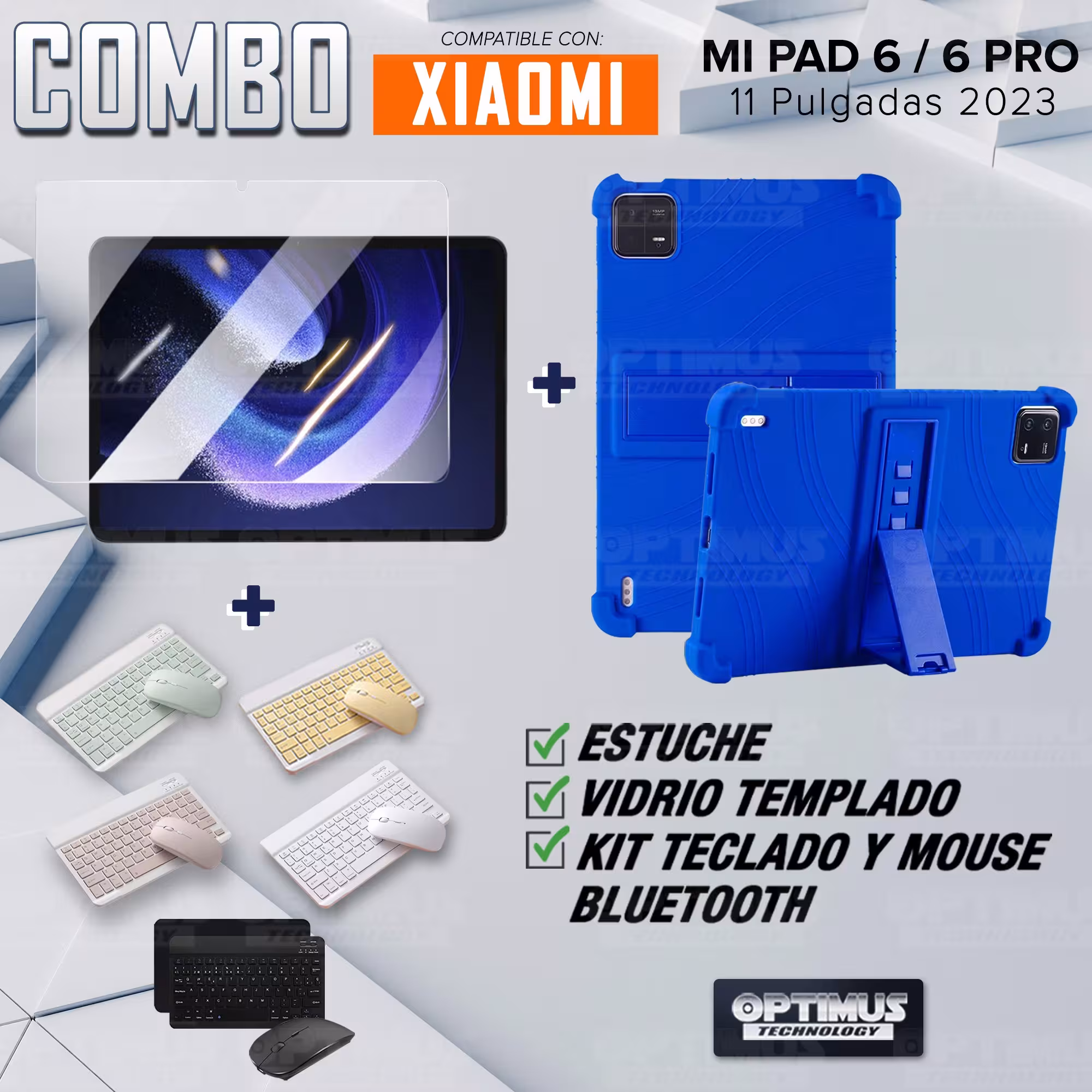 Kit Vidrio templado + Estuche Protector Goma + Teclado Bluetooth Tablet Xiaomi Mi Pad 6 / Mi Pad 6 Pro 2023 11 Pulgadas