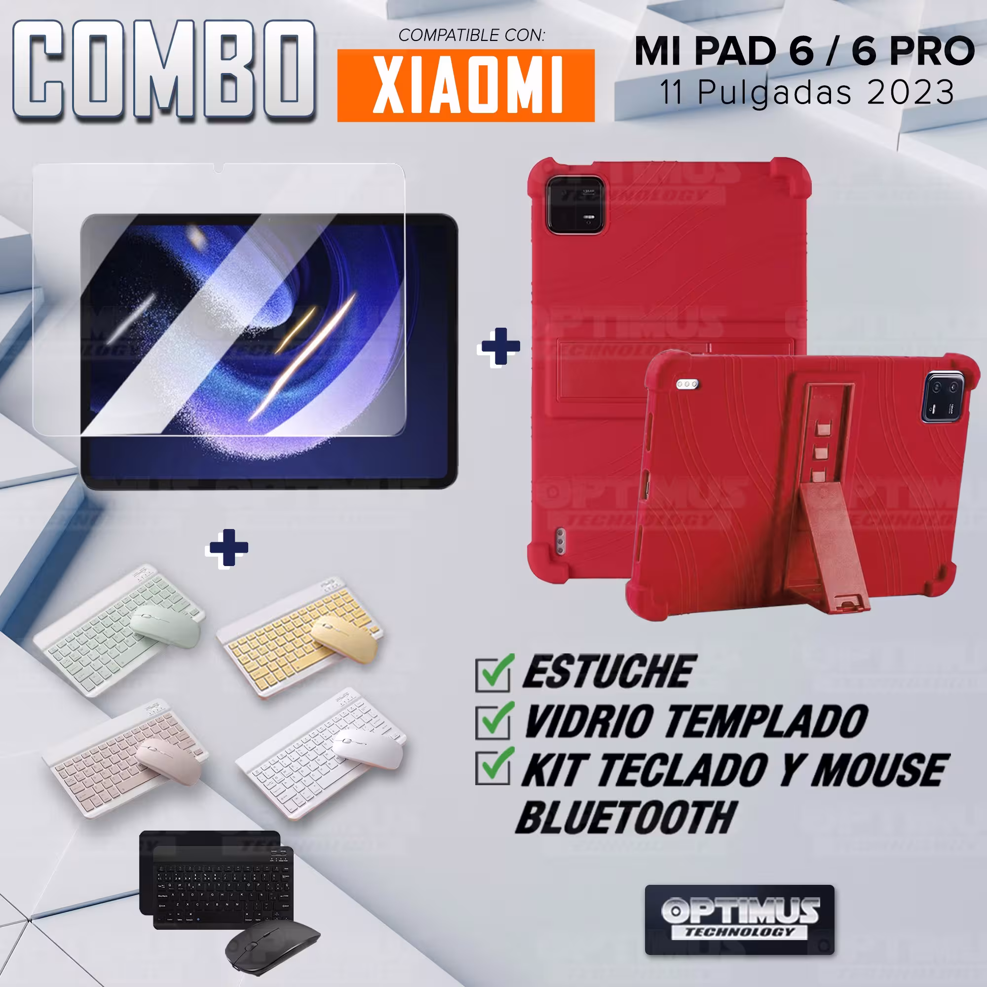 Kit Vidrio templado + Estuche Protector Goma + Teclado Bluetooth Tablet Xiaomi Mi Pad 6 / Mi Pad 6 Pro 2023 11 Pulgadas