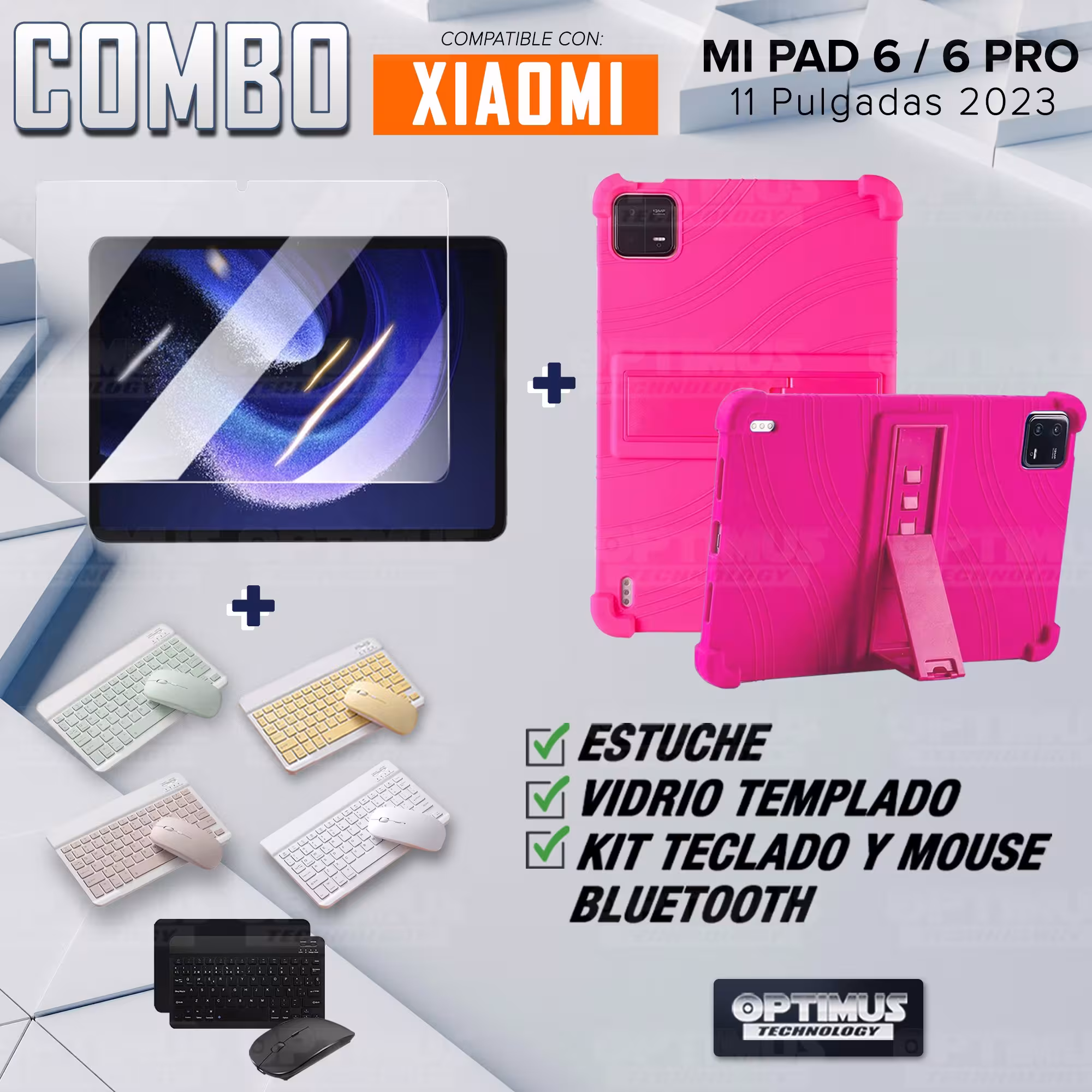 Kit Vidrio templado + Estuche Protector Goma + Teclado Bluetooth Tablet Xiaomi Mi Pad 6 / Mi Pad 6 Pro 2023 11 Pulgadas