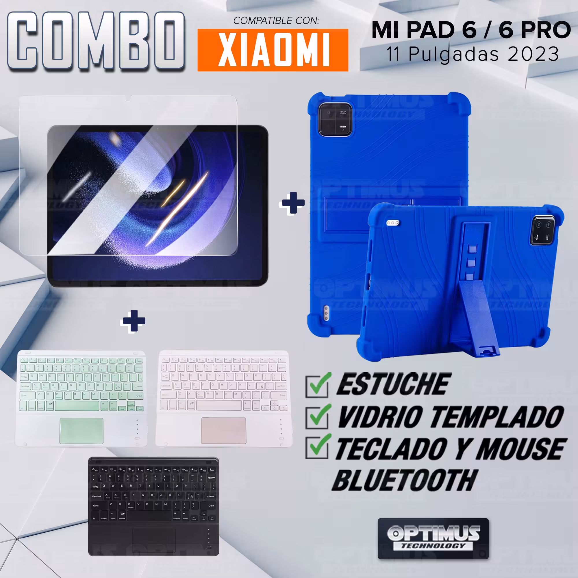 Kit Vidrio templado + Estuche Protector + Teclado Touchpad Bluetooth Tablet Xiaomi Mi Pad 6 / Mi Pad 6 Pro 2023 11 Pulgadas
