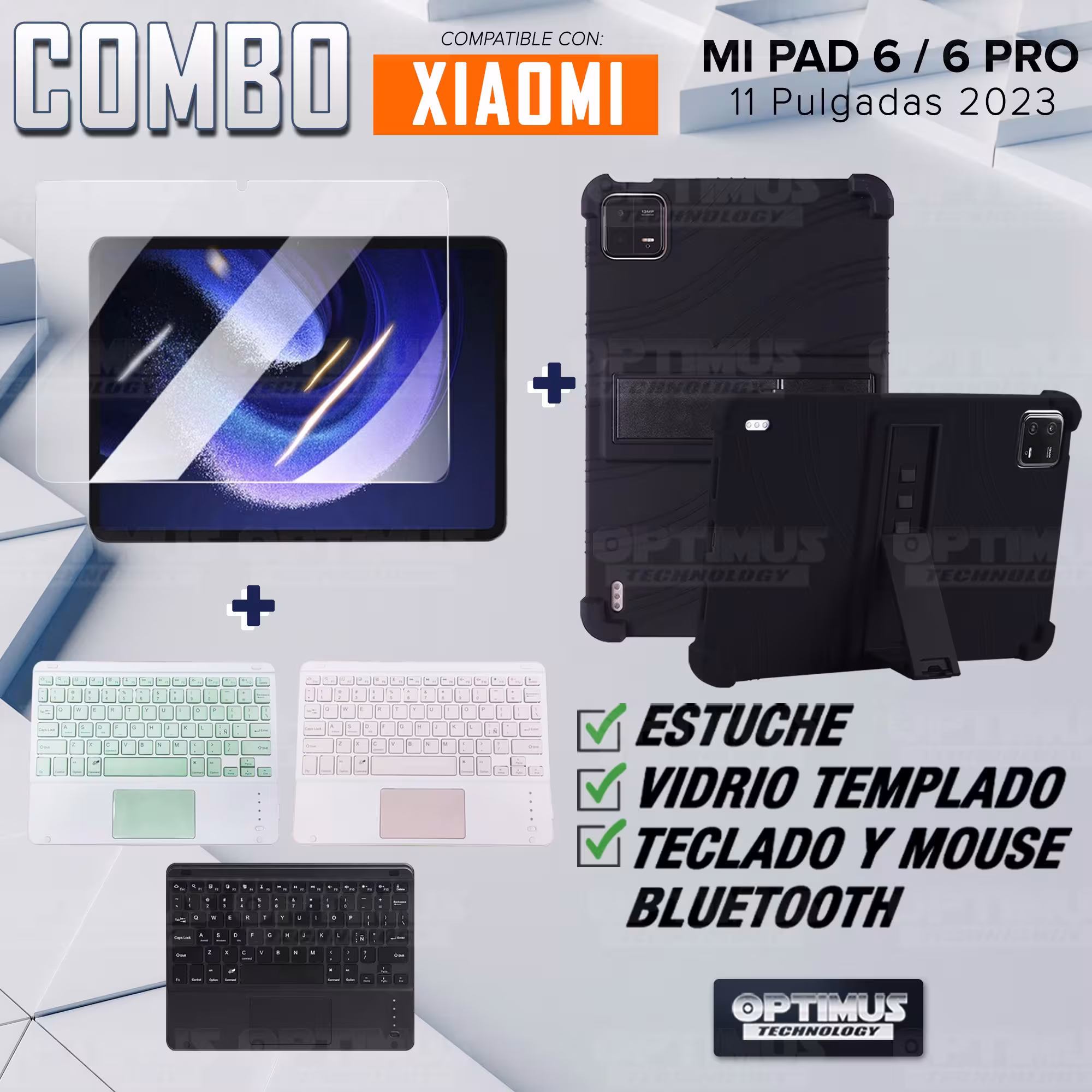 Kit Vidrio templado + Estuche Protector + Teclado Touchpad Bluetooth Tablet Xiaomi Mi Pad 6 / Mi Pad 6 Pro 2023 11 Pulgadas