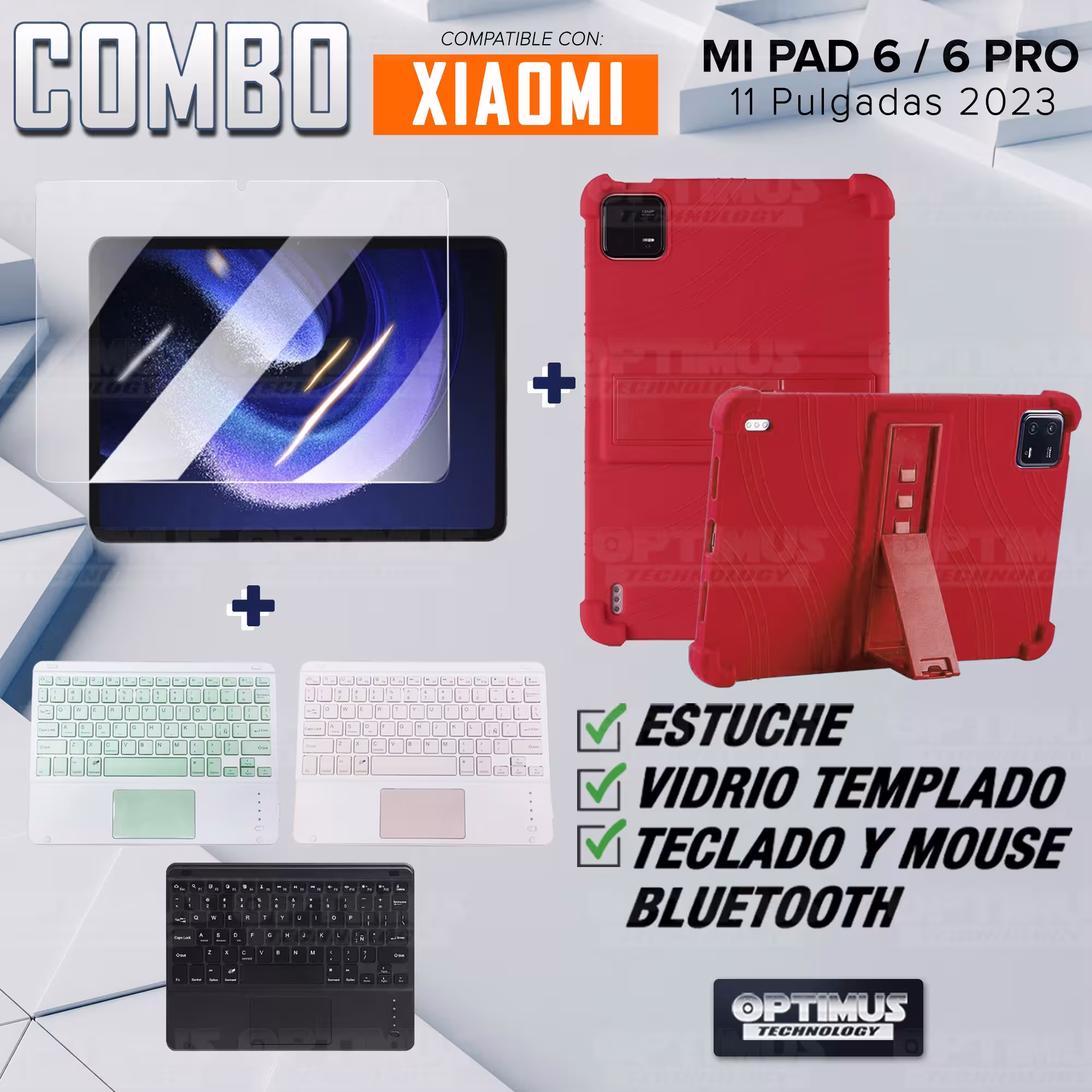 Kit Vidrio templado + Estuche Protector + Teclado Touchpad Bluetooth Tablet Xiaomi Mi Pad 6 / Mi Pad 6 Pro 2023 11 Pulgadas
