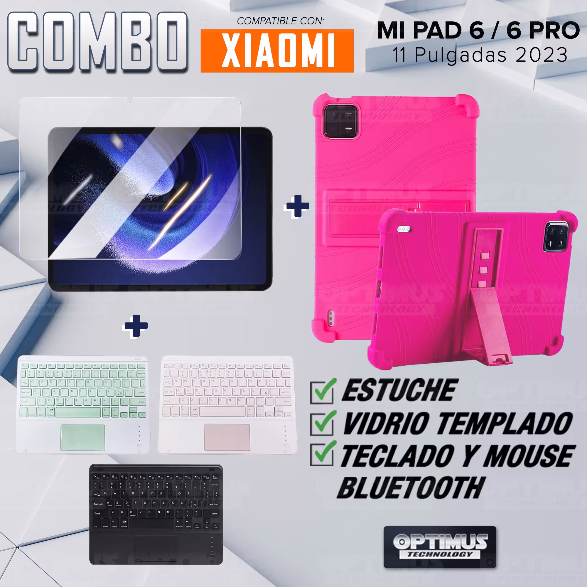 Kit Vidrio templado + Estuche Protector + Teclado Touchpad Bluetooth Tablet Xiaomi Mi Pad 6 / Mi Pad 6 Pro 2023 11 Pulgadas