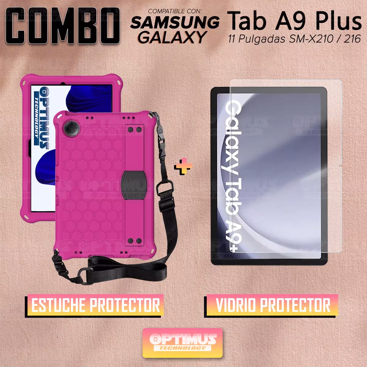 Kit Vidrio Cristal Templado Y Estuche Protector Anti golpes Correa para Tablet Samsung Galaxy Tab A9 Plus 11 Pulgadas SM-X210