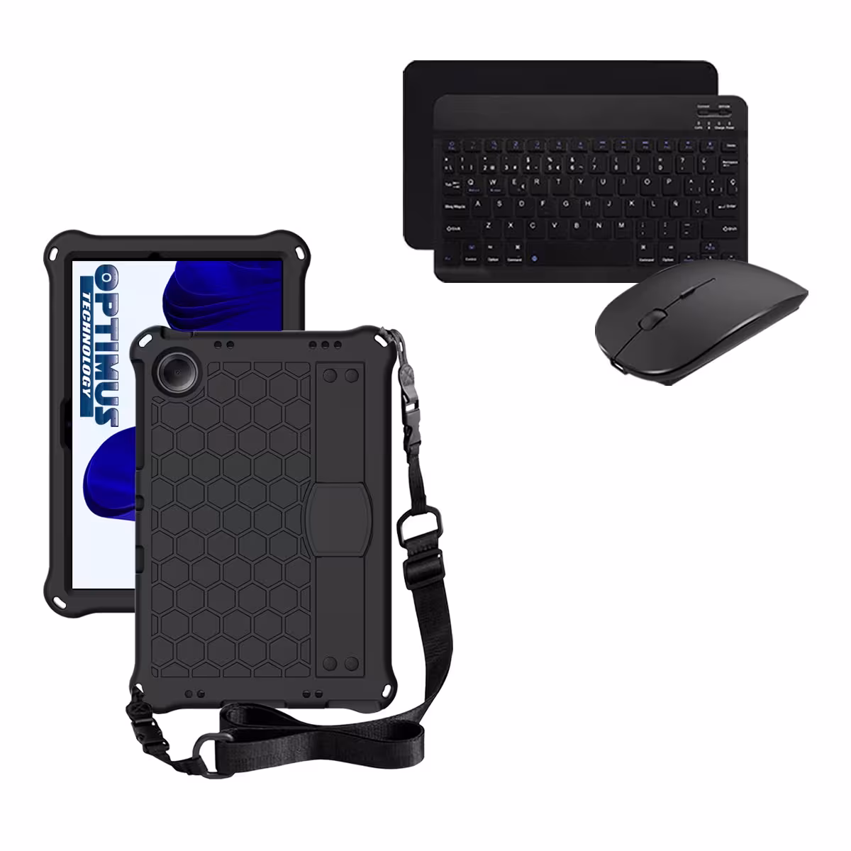 Kit Case Forro Protector con correa + Teclado y Mouse Bluetooth para Tablet Samsung Galaxy Tab A9 Plus 11 Pulgadas SM-X210