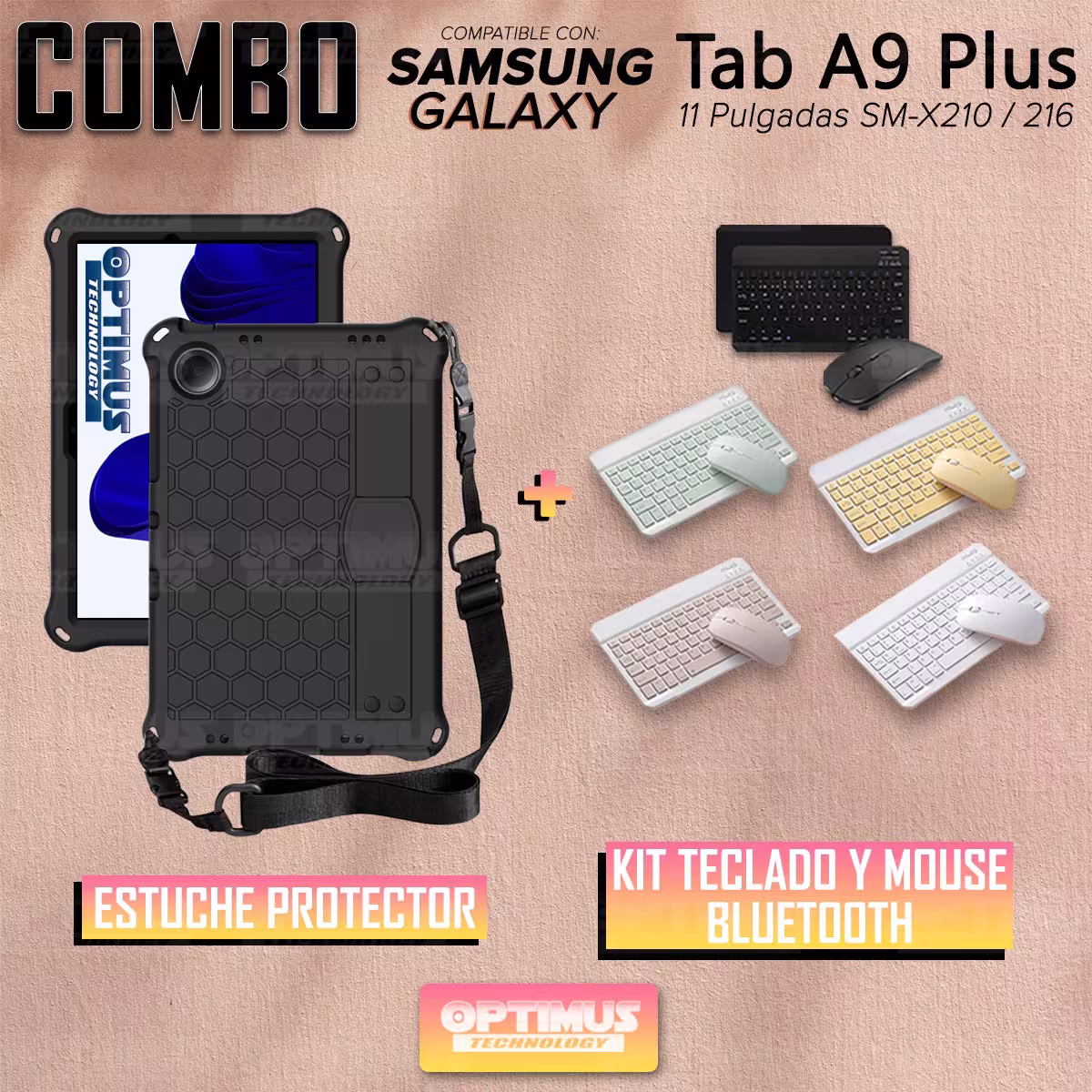 Kit Case Forro Protector con correa + Teclado y Mouse Bluetooth para Tablet Samsung Galaxy Tab A9 Plus 11 Pulgadas SM-X210
