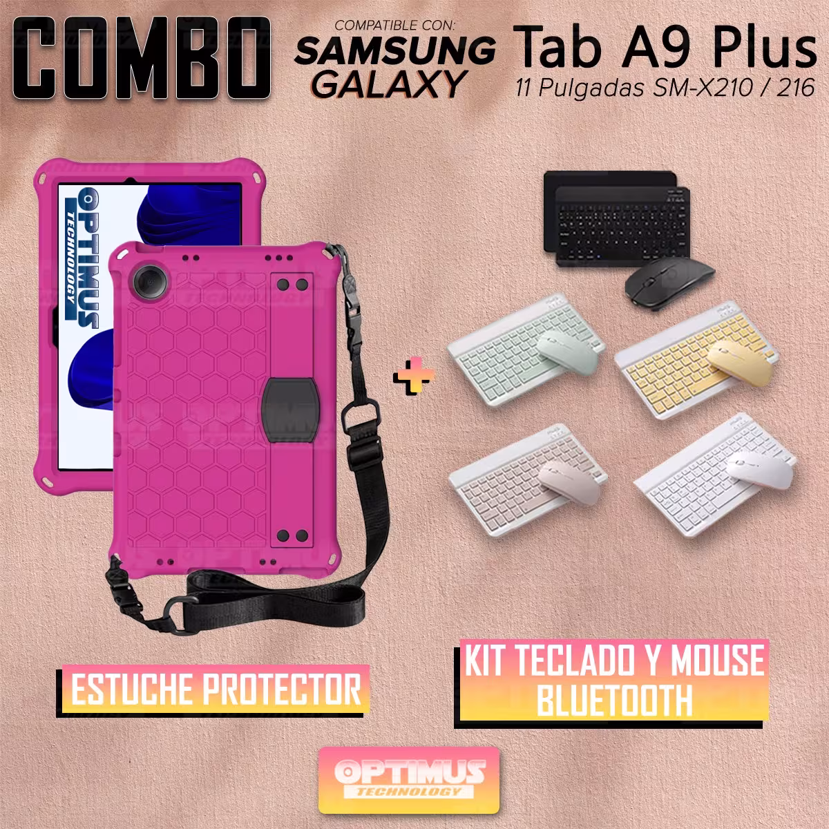 Kit Case Forro Protector con correa + Teclado y Mouse Bluetooth para Tablet Samsung Galaxy Tab A9 Plus 11 Pulgadas SM-X210