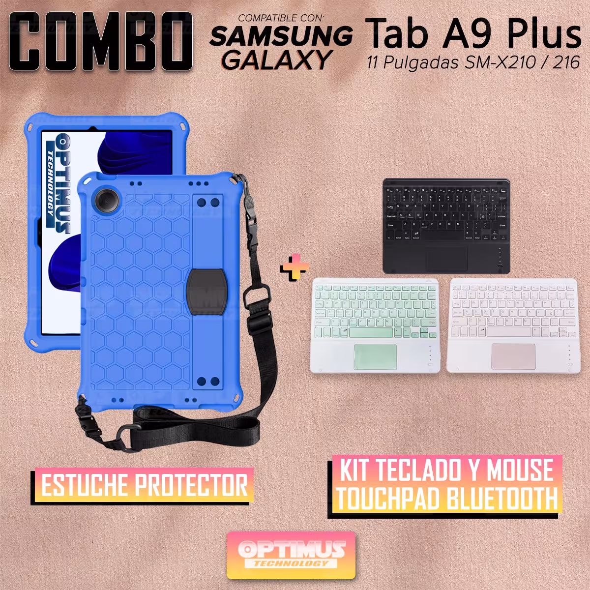Kit Case Protector con correa + Teclado Mouse Touchpad Bluetooth para Tablet Samsung Galaxy Tab A9 Plus 11 Pulgadas SM-X210
