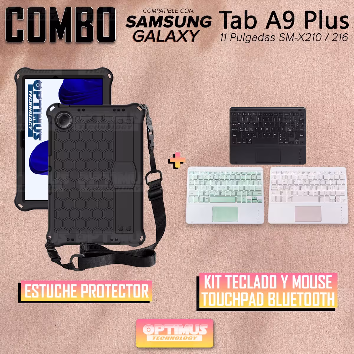 Kit Case Protector con correa + Teclado Mouse Touchpad Bluetooth para Tablet Samsung Galaxy Tab A9 Plus 11 Pulgadas SM-X210