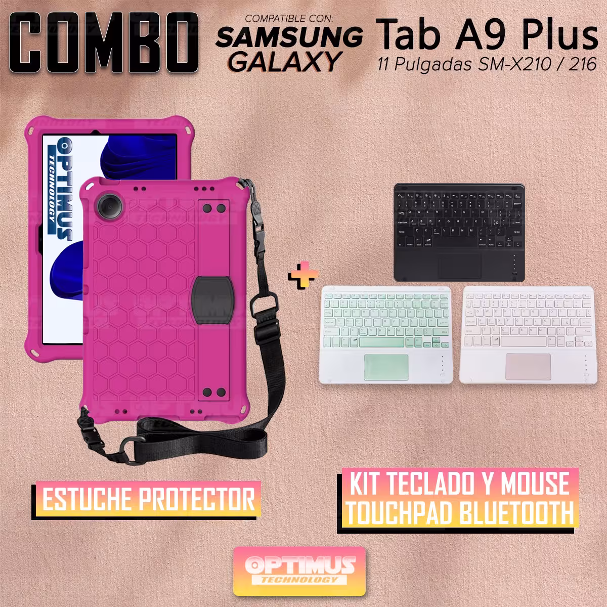 Kit Case Protector con correa + Teclado Mouse Touchpad Bluetooth para Tablet Samsung Galaxy Tab A9 Plus 11 Pulgadas SM-X210