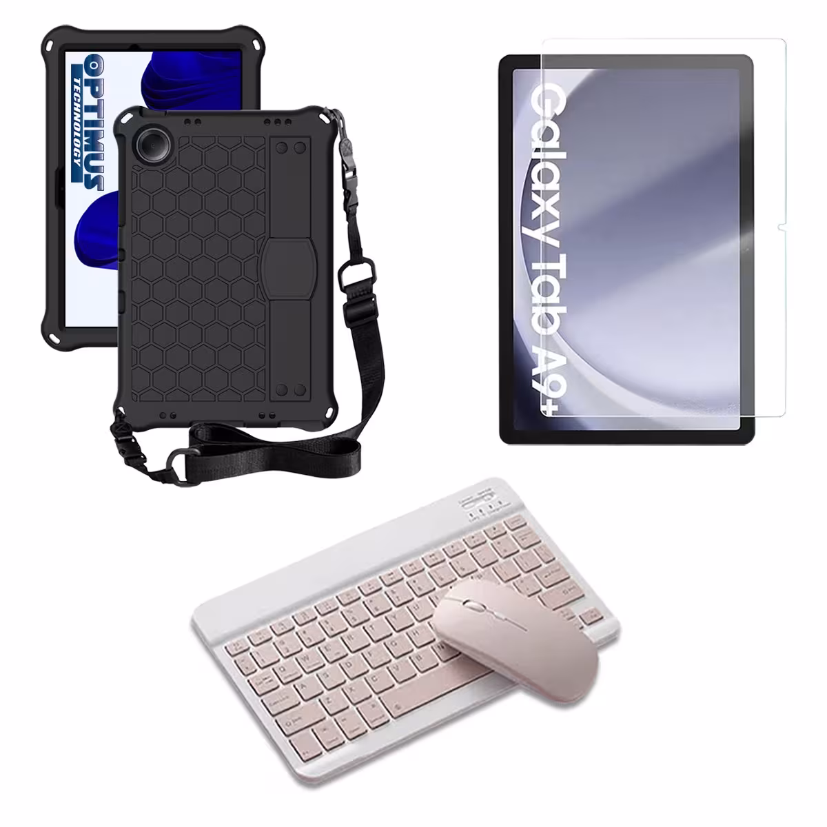 Kit Vidrio templado + Case Protector correa + Teclado y Mouse Bluetooth Tablet Samsung Galaxy Tab A9 Plus 11 Pulgadas SM-X210
