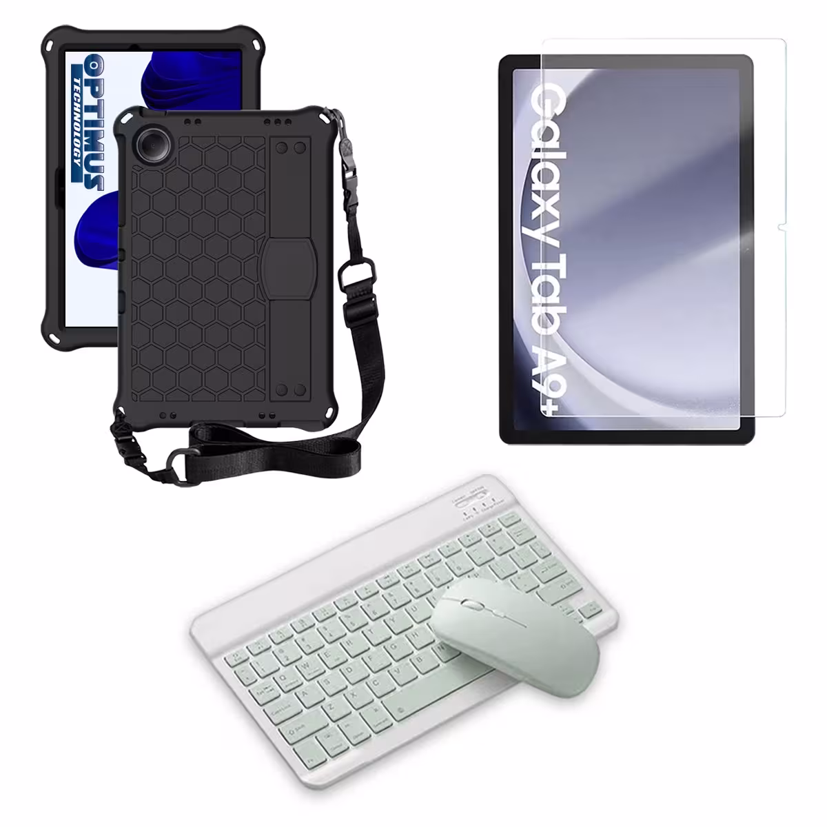 Kit Vidrio templado + Case Protector correa + Teclado y Mouse Bluetooth Tablet Samsung Galaxy Tab A9 Plus 11 Pulgadas SM-X210
