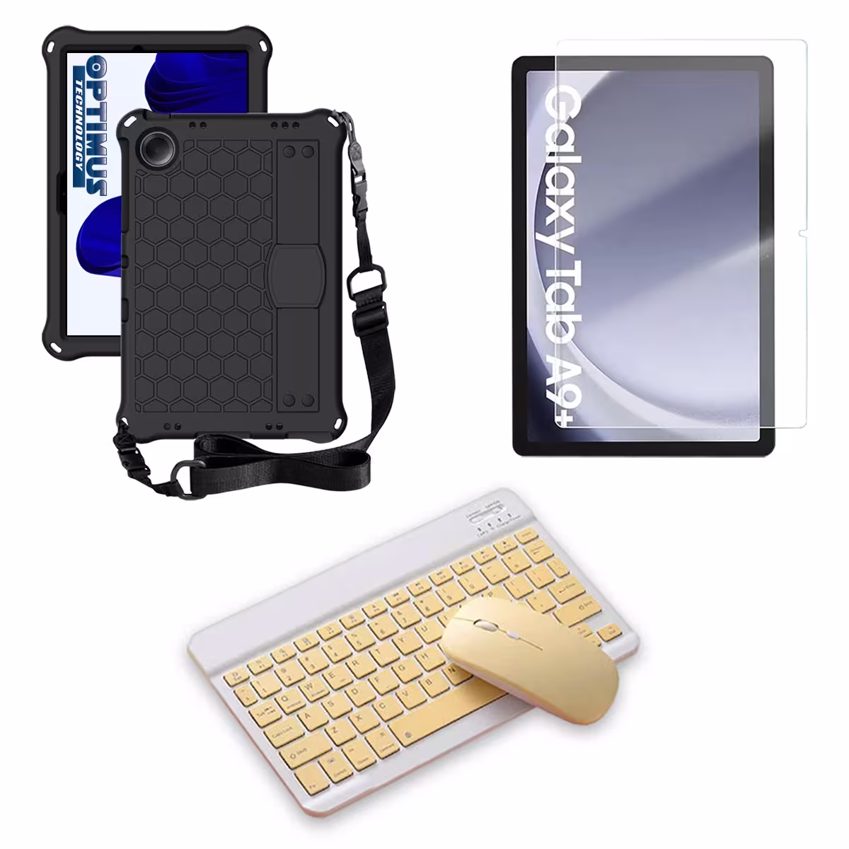 Kit Vidrio templado + Case Protector correa + Teclado y Mouse Bluetooth Tablet Samsung Galaxy Tab A9 Plus 11 Pulgadas SM-X210
