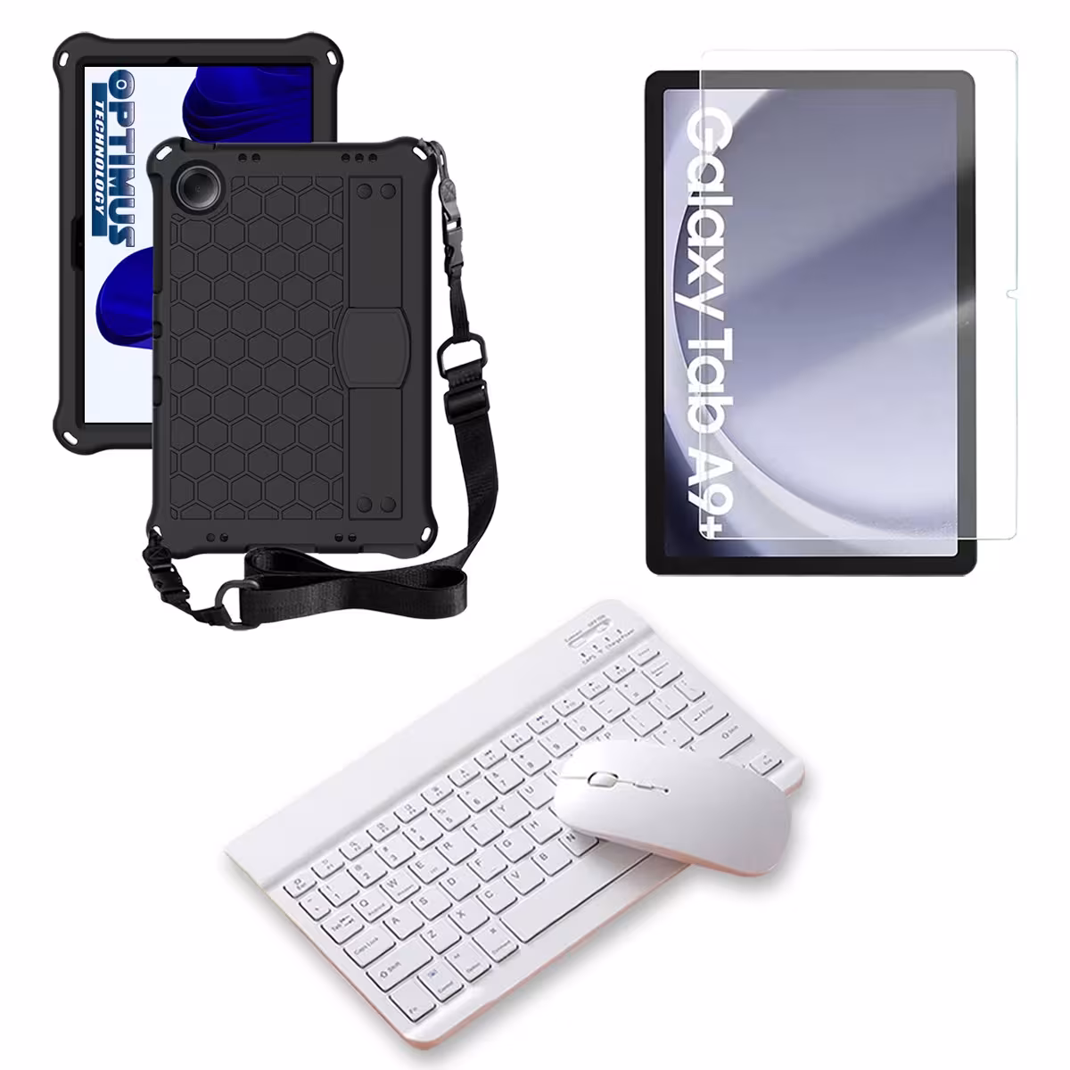 Kit Vidrio templado + Case Protector correa + Teclado y Mouse Bluetooth Tablet Samsung Galaxy Tab A9 Plus 11 Pulgadas SM-X210
