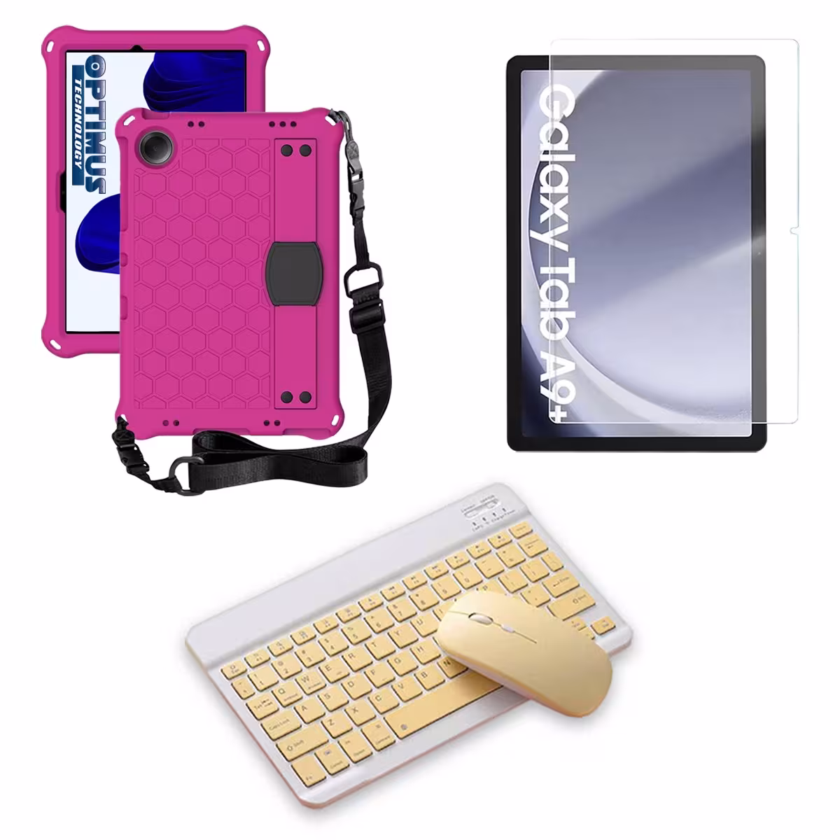Kit Vidrio templado + Case Protector correa + Teclado y Mouse Bluetooth Tablet Samsung Galaxy Tab A9 Plus 11 Pulgadas SM-X210