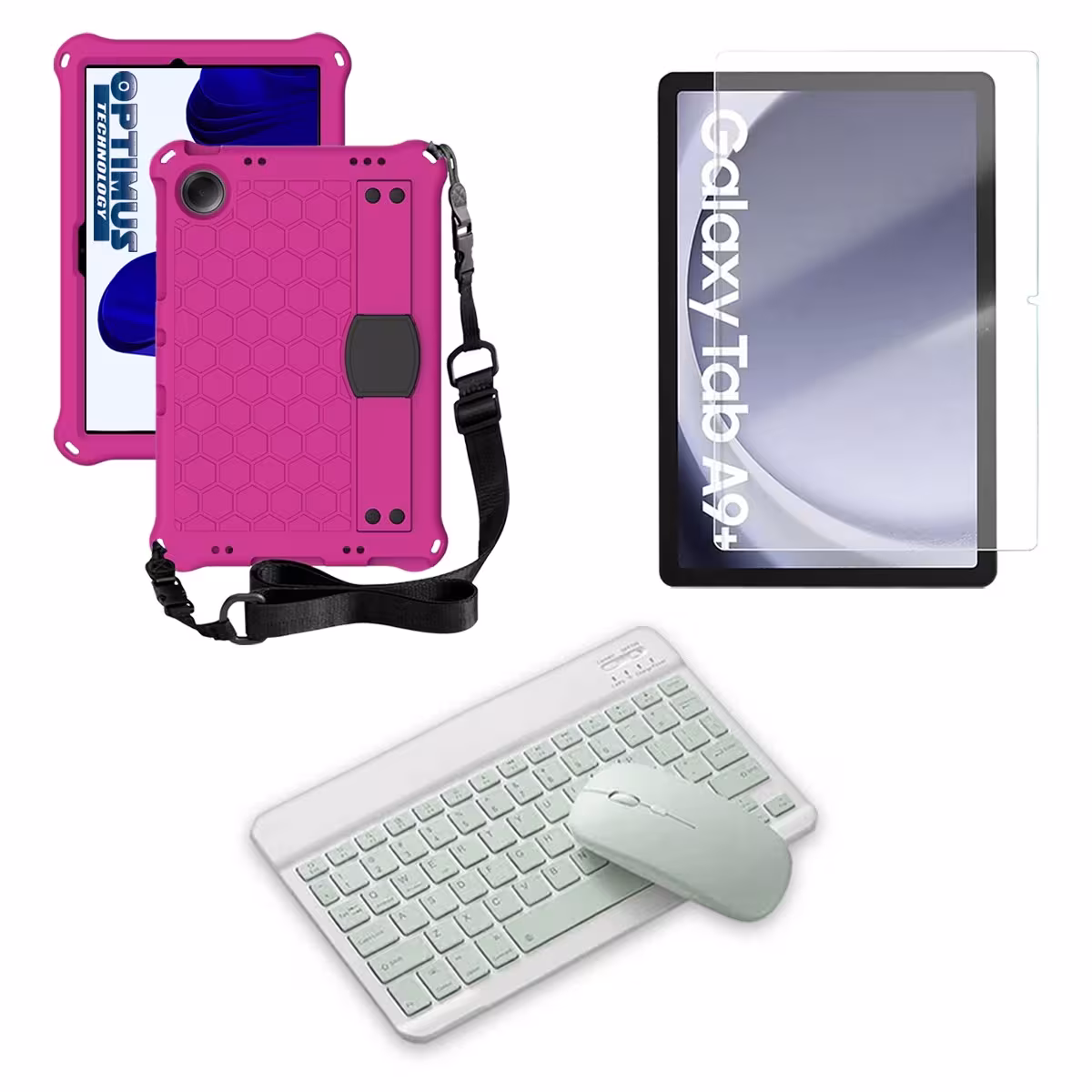 Kit Vidrio templado + Case Protector correa + Teclado y Mouse Bluetooth Tablet Samsung Galaxy Tab A9 Plus 11 Pulgadas SM-X210