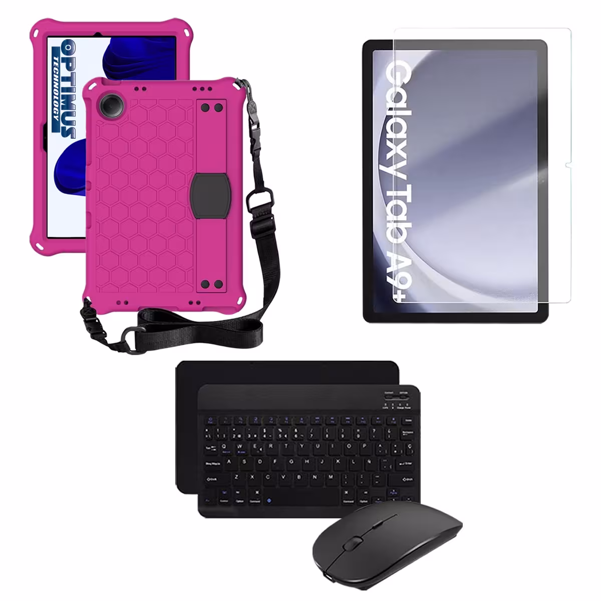 Kit Vidrio templado + Case Protector correa + Teclado y Mouse Bluetooth Tablet Samsung Galaxy Tab A9 Plus 11 Pulgadas SM-X210
