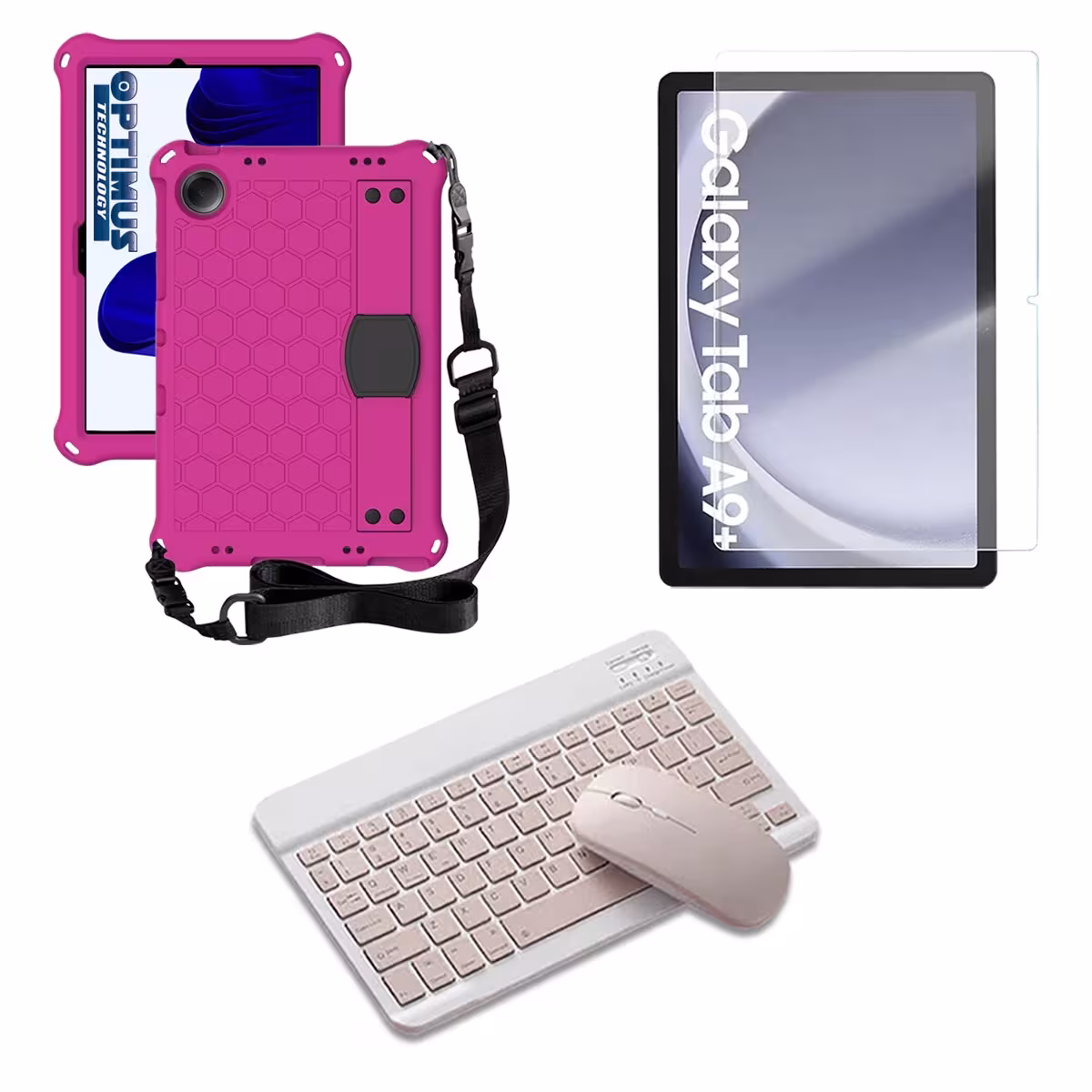 Kit Vidrio templado + Case Protector correa + Teclado y Mouse Bluetooth Tablet Samsung Galaxy Tab A9 Plus 11 Pulgadas SM-X210