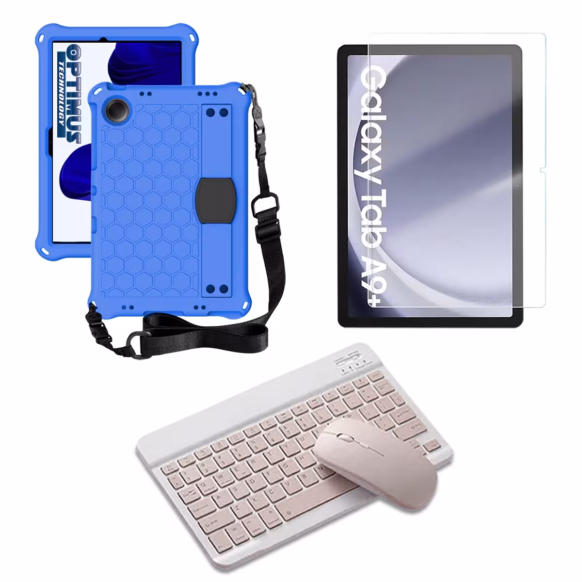 Kit Vidrio templado + Case Protector correa + Teclado y Mouse Bluetooth Tablet Samsung Galaxy Tab A9 Plus 11 Pulgadas SM-X210