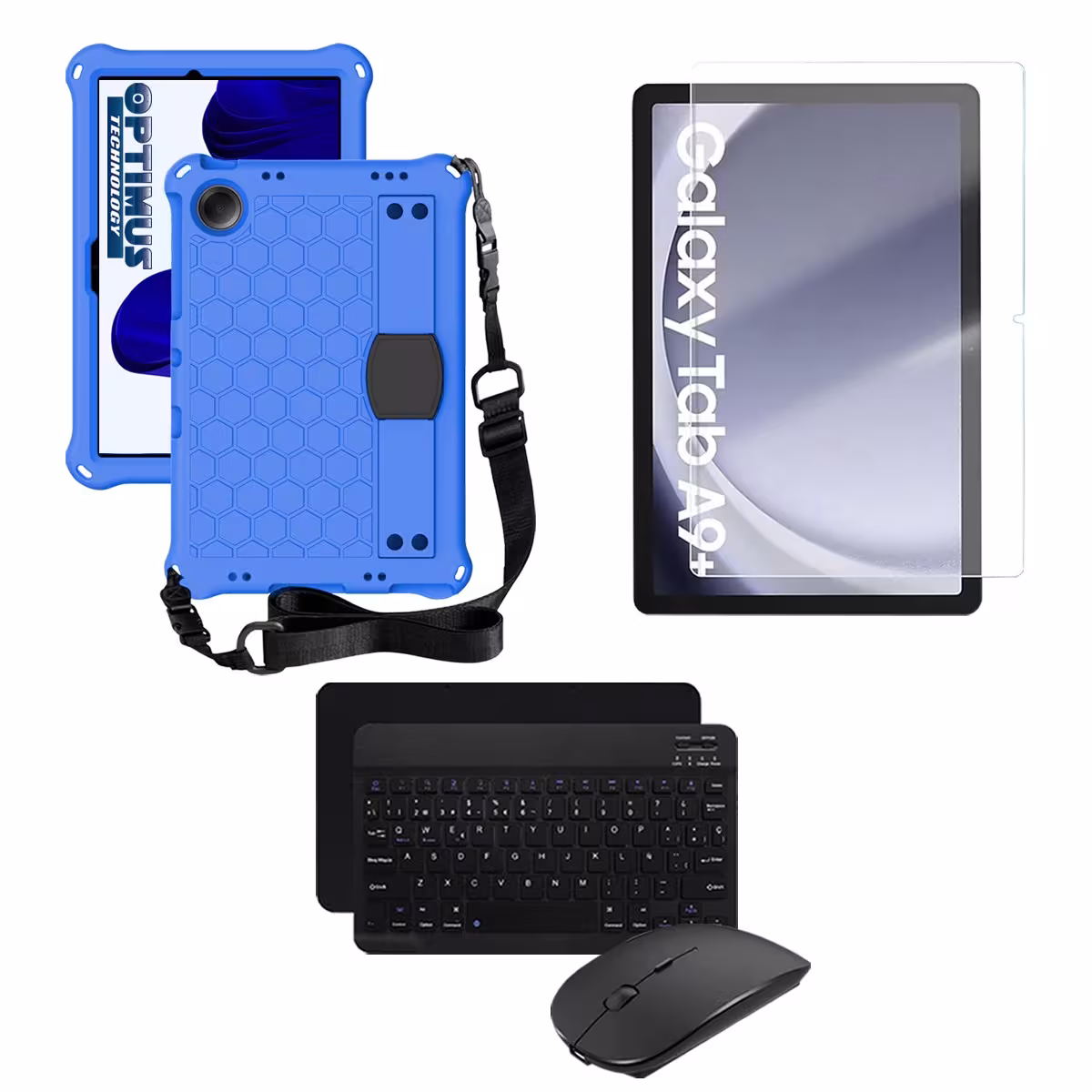Kit Vidrio templado + Case Protector correa + Teclado y Mouse Bluetooth Tablet Samsung Galaxy Tab A9 Plus 11 Pulgadas SM-X210