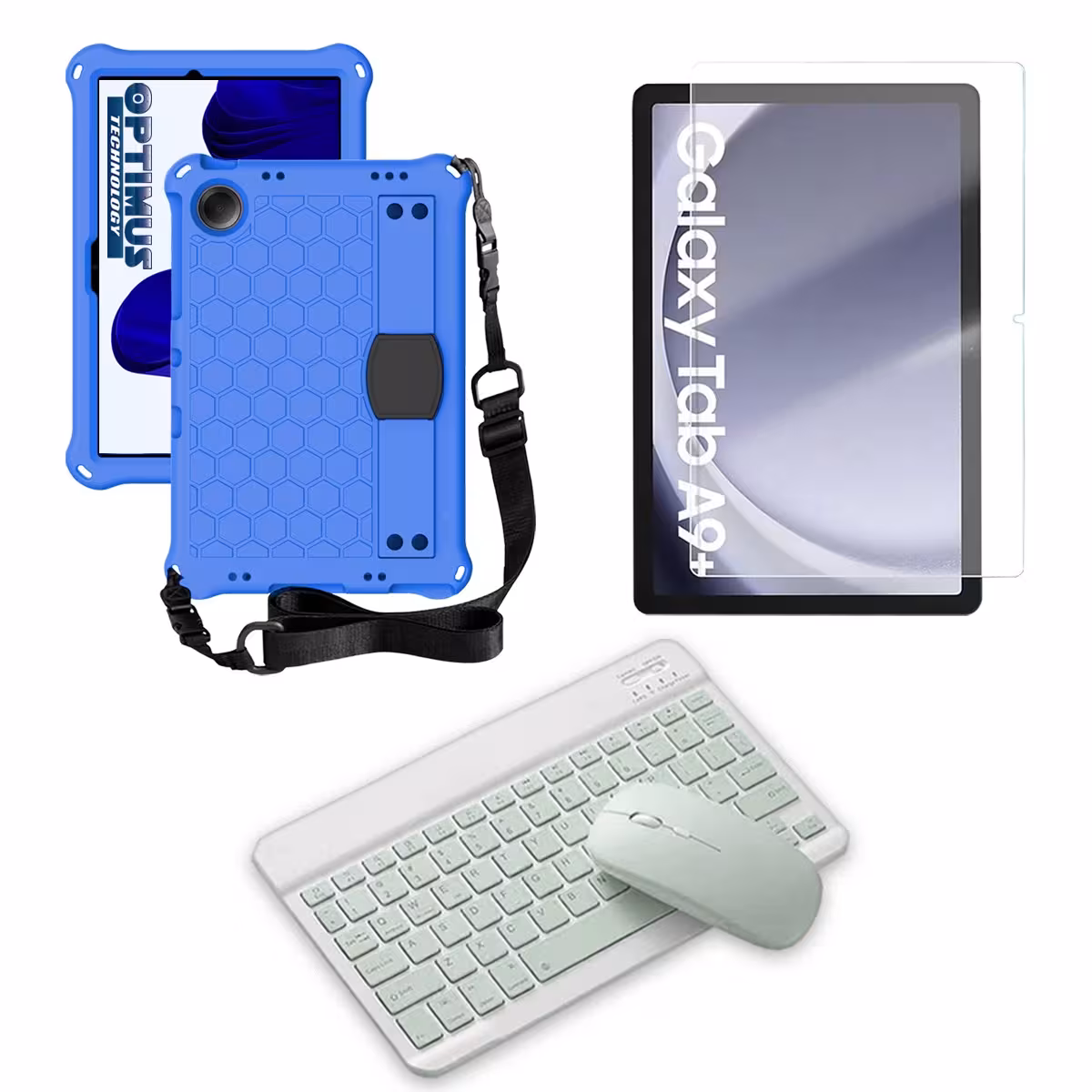 Kit Vidrio templado + Case Protector correa + Teclado y Mouse Bluetooth Tablet Samsung Galaxy Tab A9 Plus 11 Pulgadas SM-X210