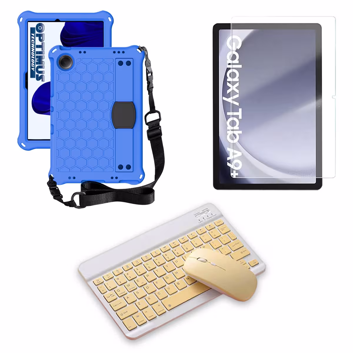 Kit Vidrio templado + Case Protector correa + Teclado y Mouse Bluetooth Tablet Samsung Galaxy Tab A9 Plus 11 Pulgadas SM-X210