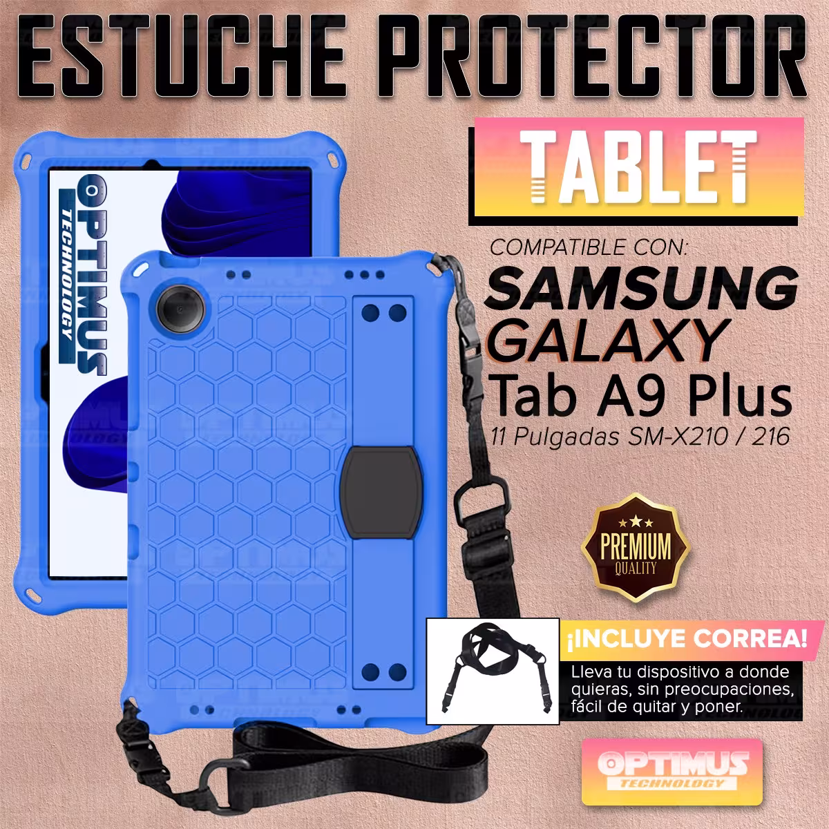 Kit Vidrio templado + Case Protector correa + Teclado y Mouse Bluetooth Tablet Samsung Galaxy Tab A9 Plus 11 Pulgadas SM-X210