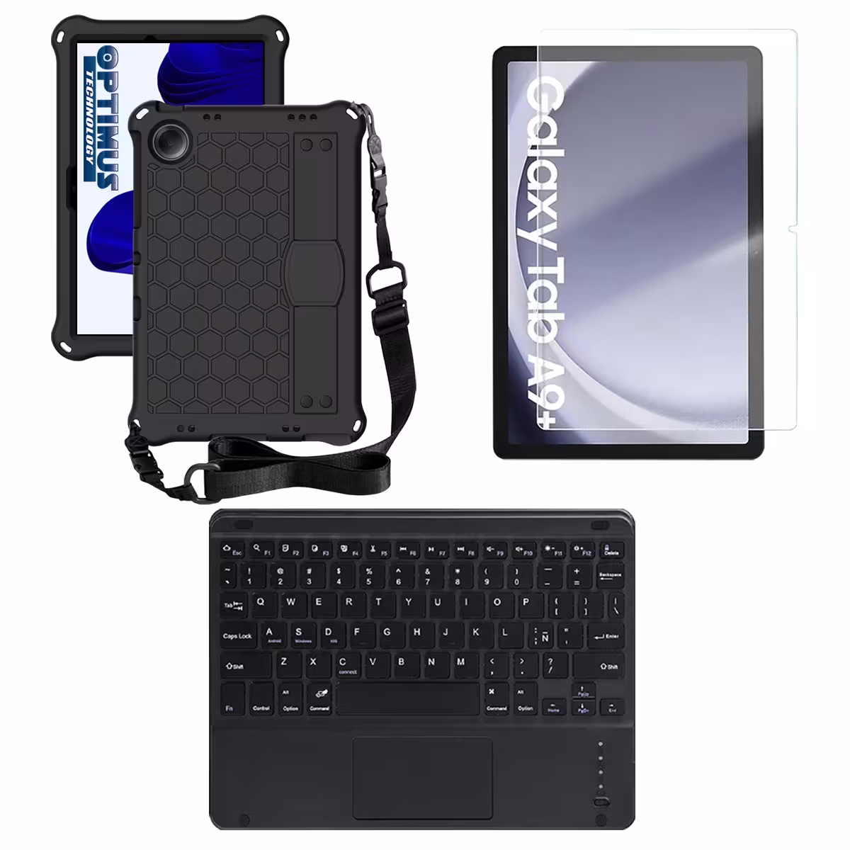 Kit Vidrio templado + Case Protector correa + Teclado Touchpad Bluetooth Tablet Samsung Galaxy Tab A9 Plus 11 Pulgadas SM-X210