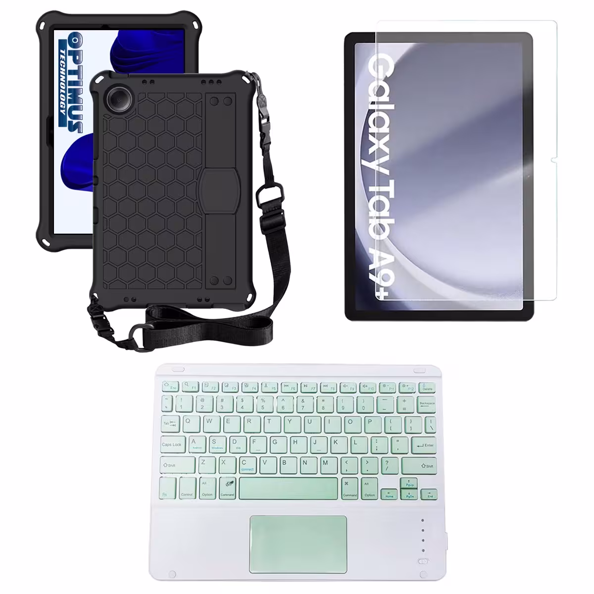 Kit Vidrio templado + Case Protector correa + Teclado Touchpad Bluetooth Tablet Samsung Galaxy Tab A9 Plus 11 Pulgadas SM-X210