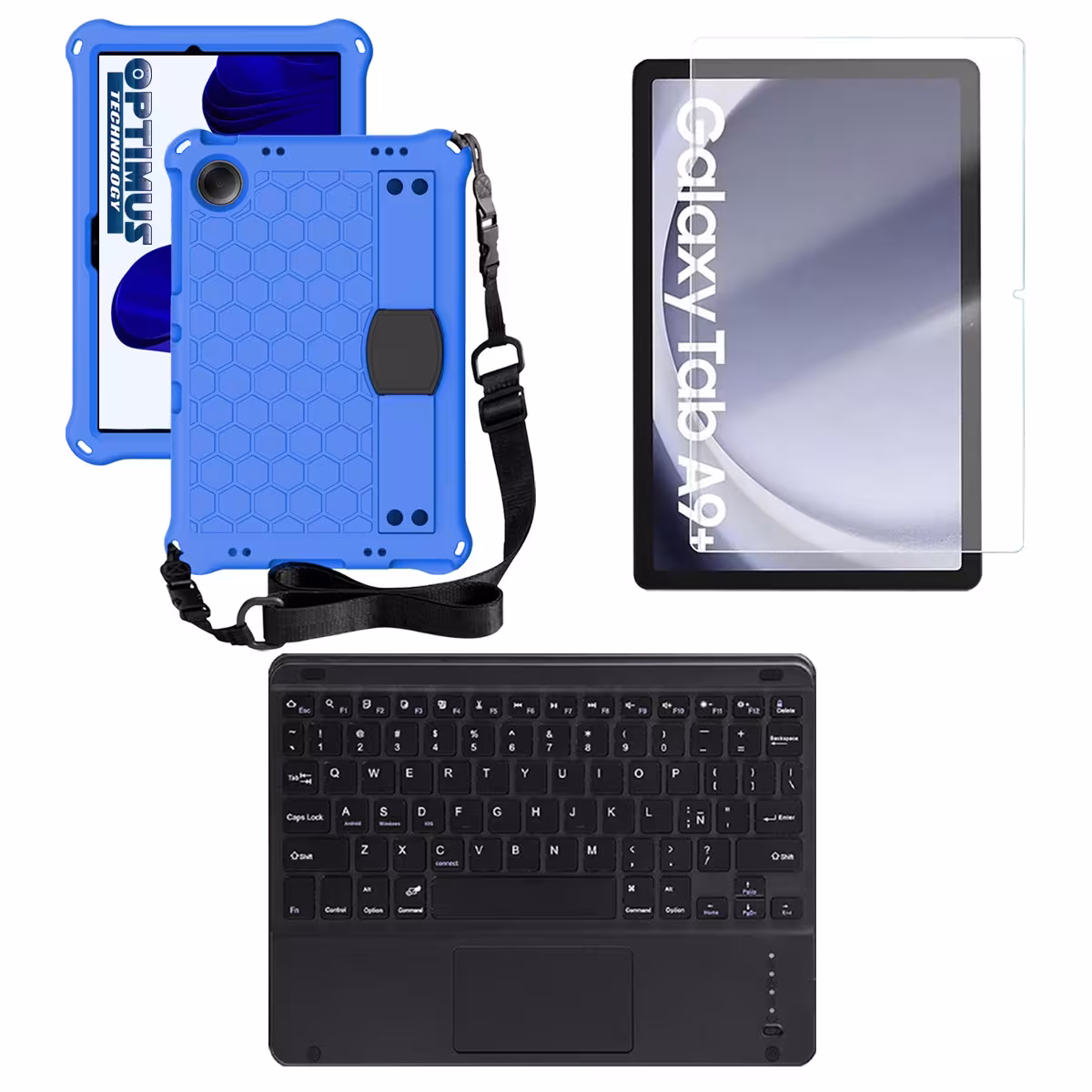 Kit Vidrio templado + Case Protector correa + Teclado Touchpad Bluetooth Tablet Samsung Galaxy Tab A9 Plus 11 Pulgadas SM-X210