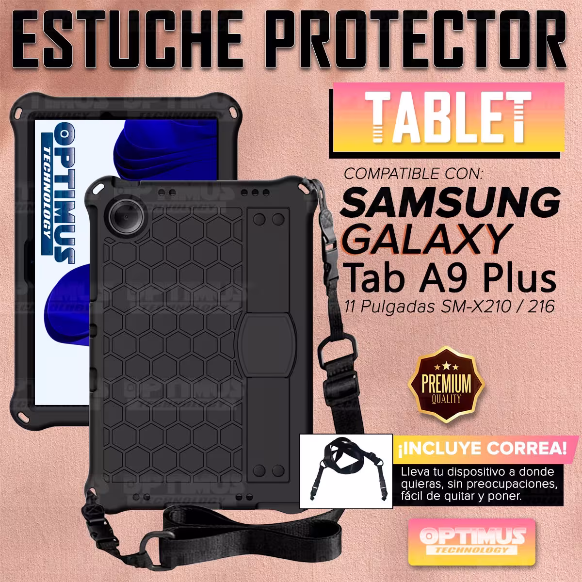 Kit Vidrio templado + Case Protector correa + Teclado Touchpad Bluetooth Tablet Samsung Galaxy Tab A9 Plus 11 Pulgadas SM-X210