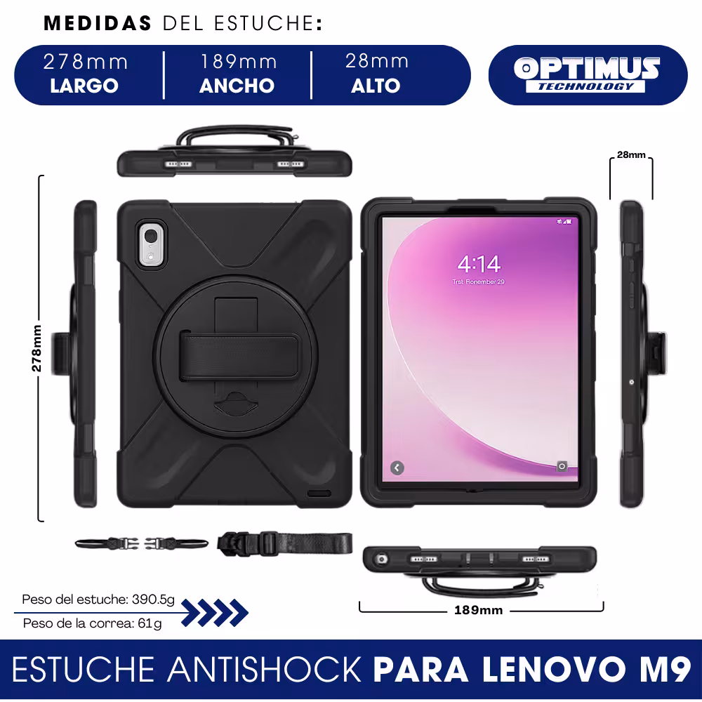 Estuche Protector con Correa y soporte giratorio 360° Tablet Lenovo Tab M9 9 Pulgadas LTE 2023 TB310FU / TB-310XU Anti golpes