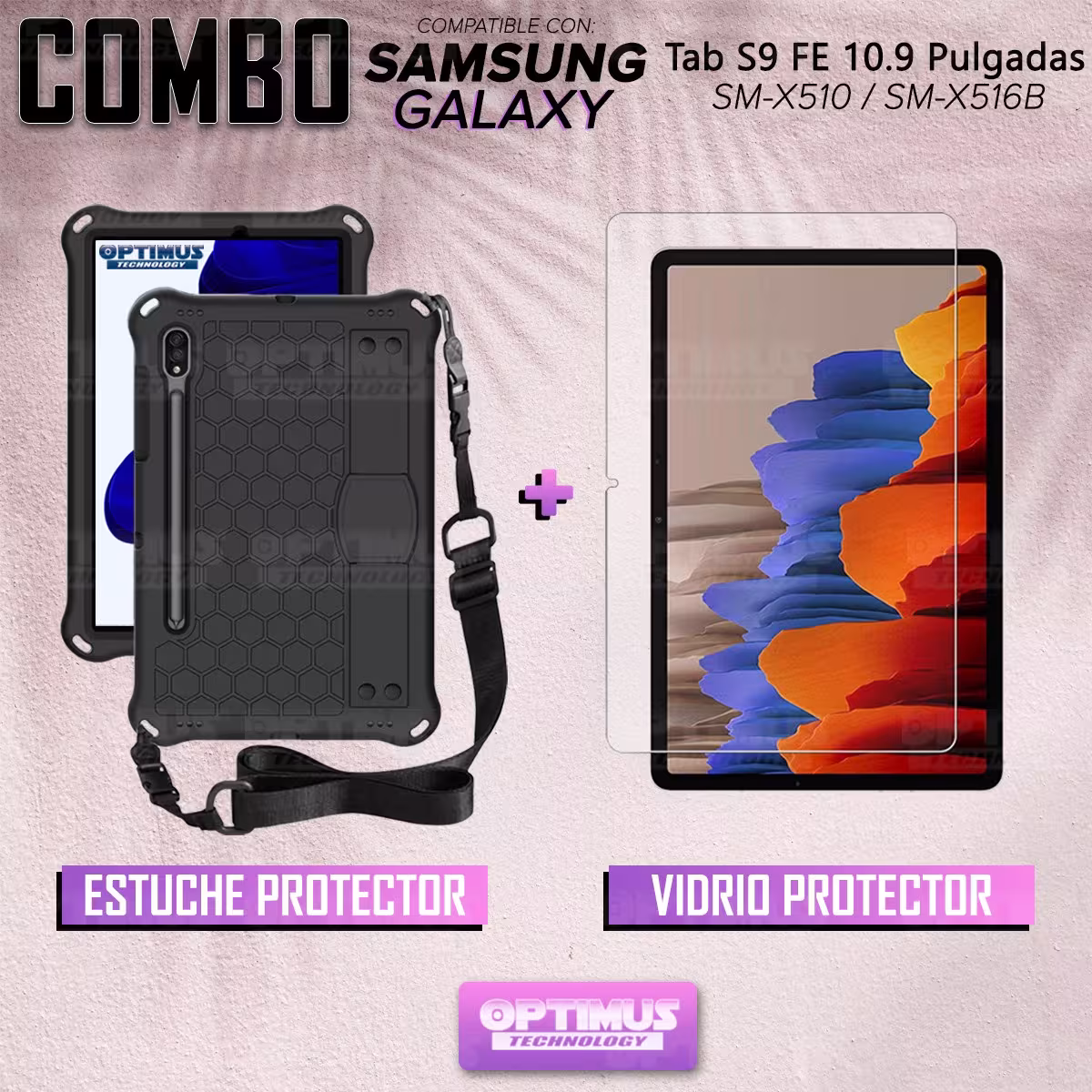 Kit Vidrio Templado Y Estuche Protector Correa para Tablet Samsung Galaxy Tab S9 FE 10.9 Pulgadas 2023 SM-X510 SM-X516B