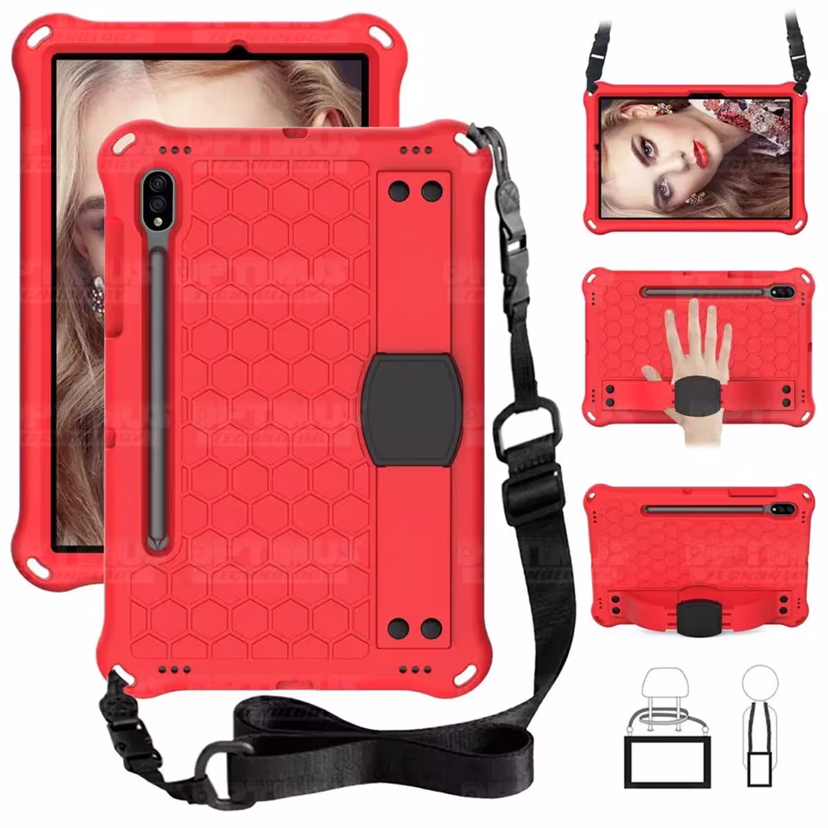 Kit Vidrio Templado Y Estuche Protector Correa para Tablet Samsung Galaxy Tab S9 FE 10.9 Pulgadas 2023 SM-X510 SM-X516B