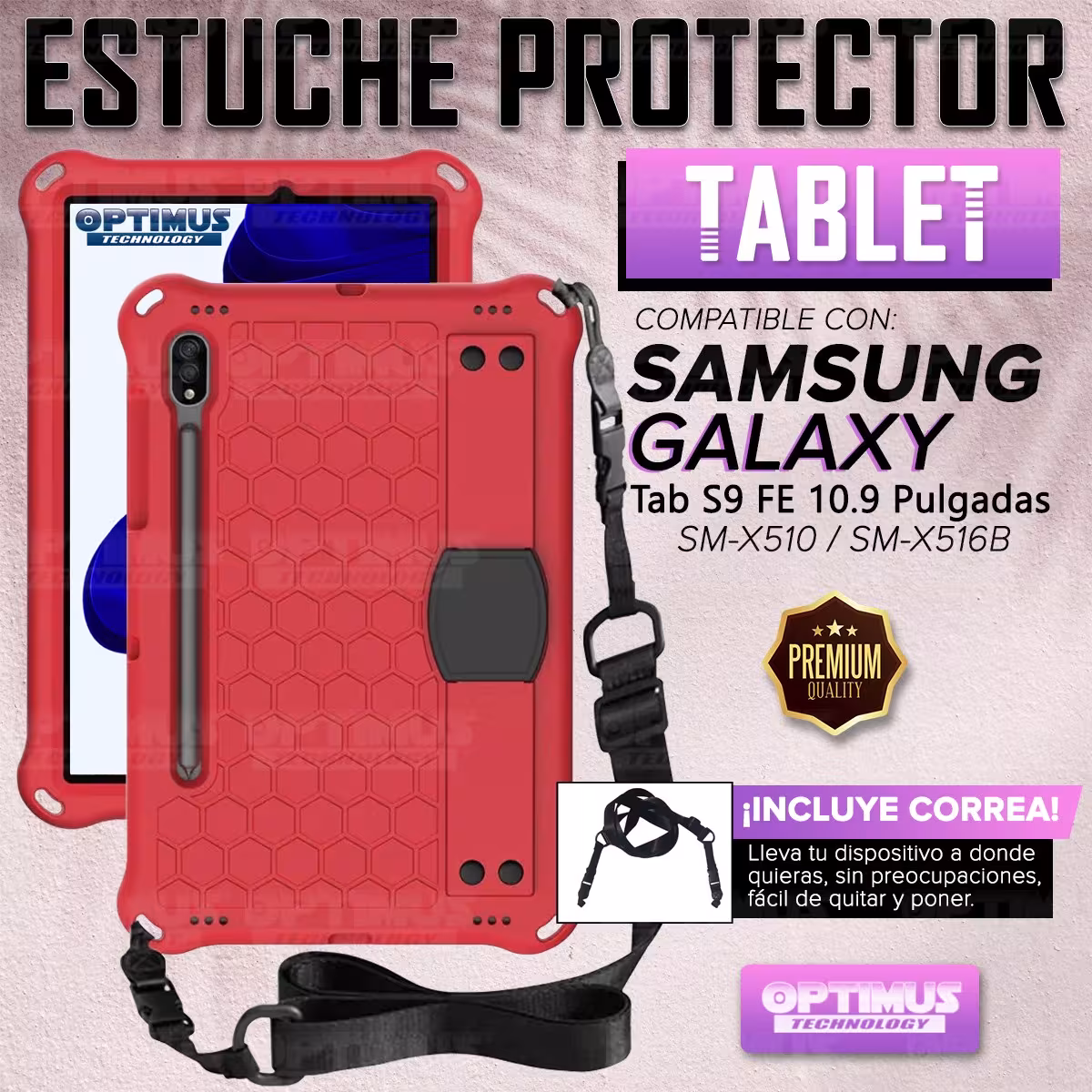 Kit Vidrio Templado Y Estuche Protector Correa para Tablet Samsung Galaxy Tab S9 FE 10.9 Pulgadas 2023 SM-X510 SM-X516B