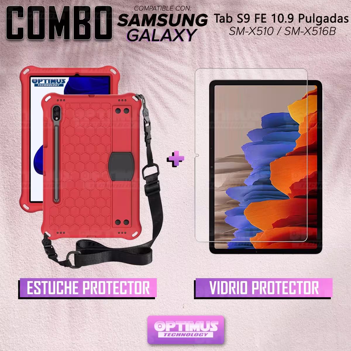 Kit Vidrio Templado Y Estuche Protector Correa para Tablet Samsung Galaxy Tab S9 FE 10.9 Pulgadas 2023 SM-X510 SM-X516B