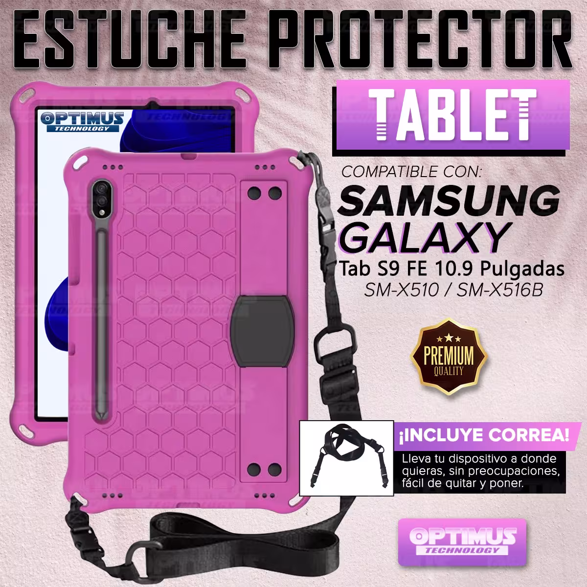Kit Vidrio Templado Y Estuche Protector Correa para Tablet Samsung Galaxy Tab S9 FE 10.9 Pulgadas 2023 SM-X510 SM-X516B