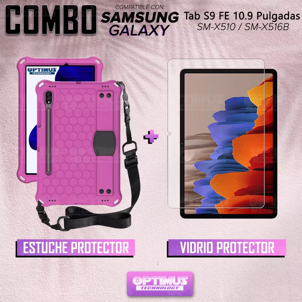 Kit Vidrio Templado Y Estuche Protector Correa para Tablet Samsung Galaxy Tab S9 FE 10.9 Pulgadas 2023 SM-X510 SM-X516B