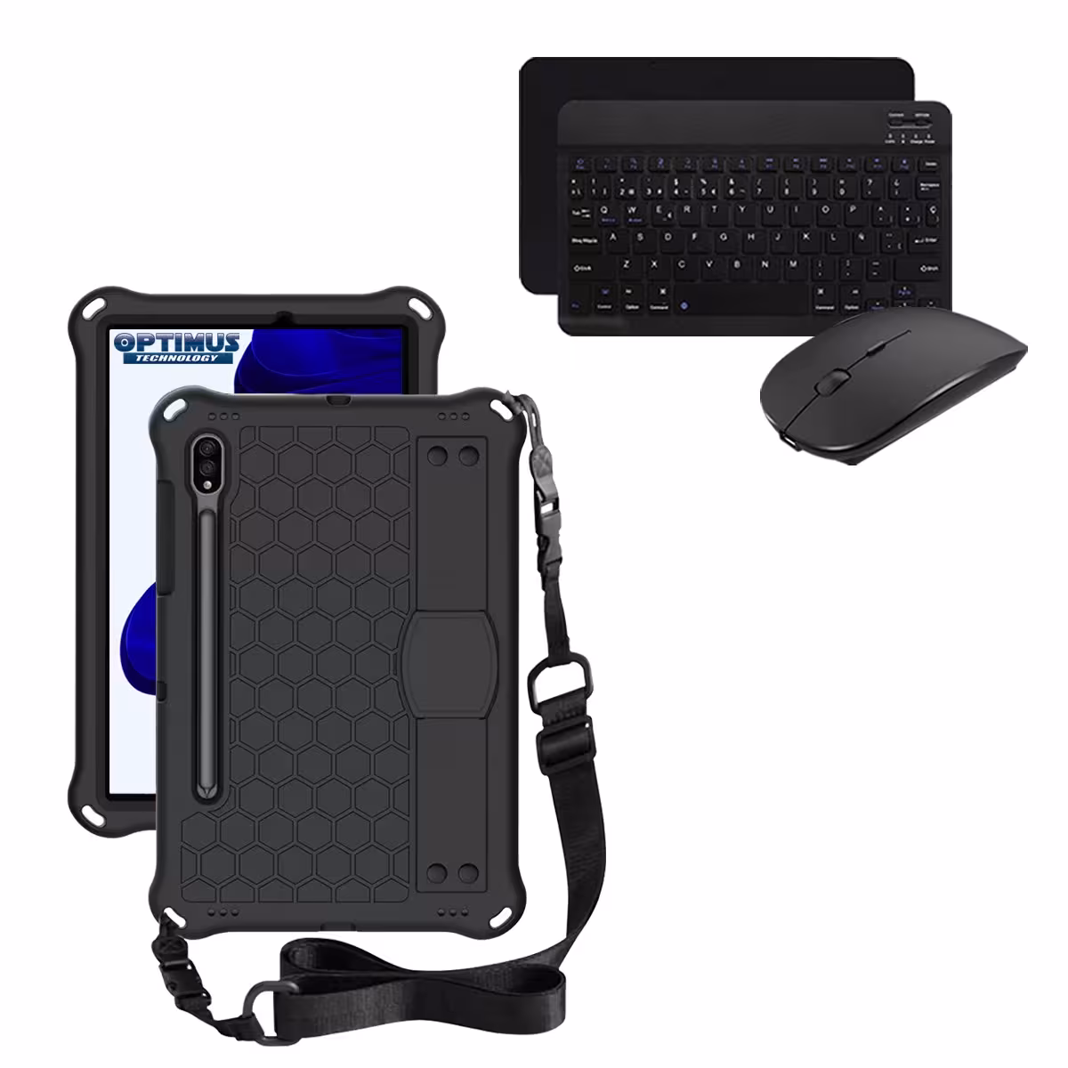 Kit Case Forro Protector con correa + Teclado y Mouse Bluetooth para Tablet Samsung Galaxy Tab S9 FE 10.9 Pulgadas 2023 SM-X510