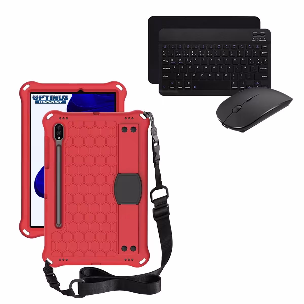Kit Case Forro Protector con correa + Teclado y Mouse Bluetooth para Tablet Samsung Galaxy Tab S9 FE 10.9 Pulgadas 2023 SM-X510