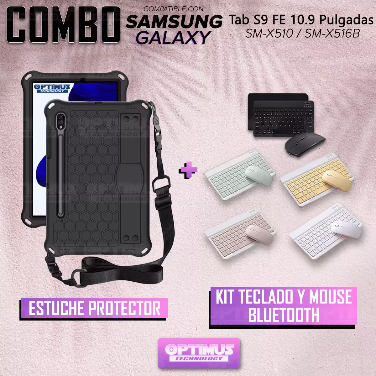 Kit Case Forro Protector con correa + Teclado y Mouse Bluetooth para Tablet Samsung Galaxy Tab S9 FE 10.9 Pulgadas 2023 SM-X510