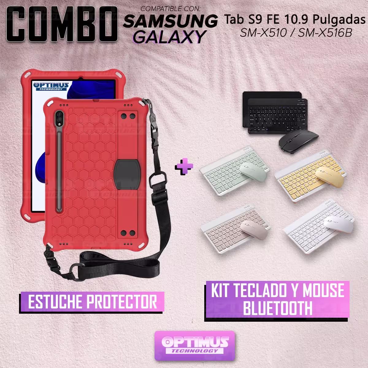 Kit Case Forro Protector con correa + Teclado y Mouse Bluetooth para Tablet Samsung Galaxy Tab S9 FE 10.9 Pulgadas 2023 SM-X510