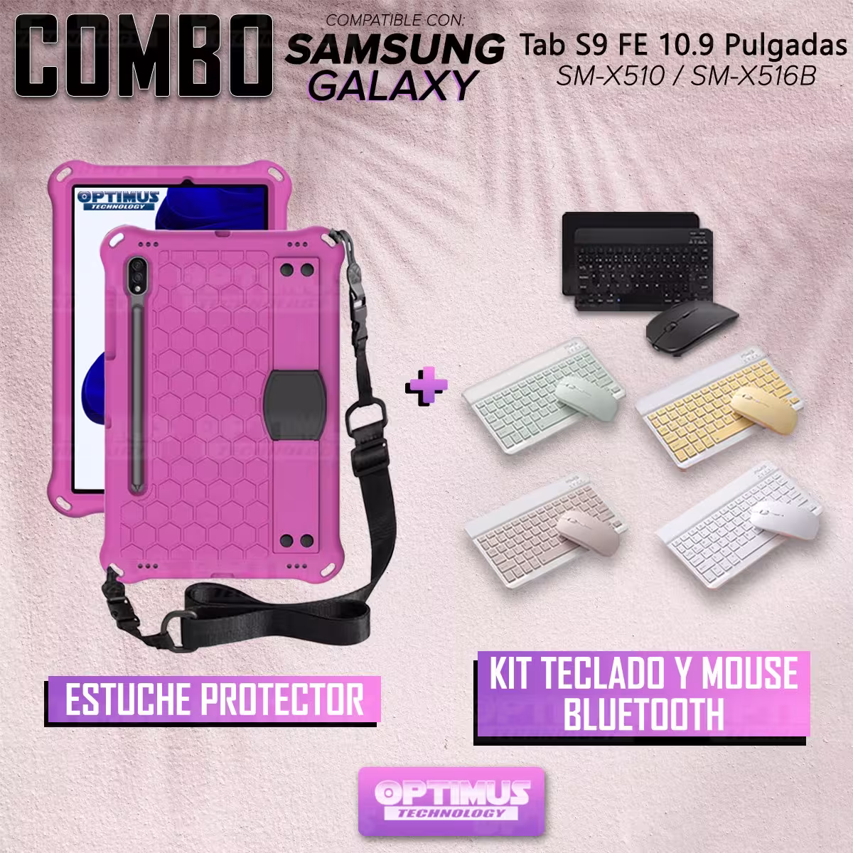 Kit Case Forro Protector con correa + Teclado y Mouse Bluetooth para Tablet Samsung Galaxy Tab S9 FE 10.9 Pulgadas 2023 SM-X510