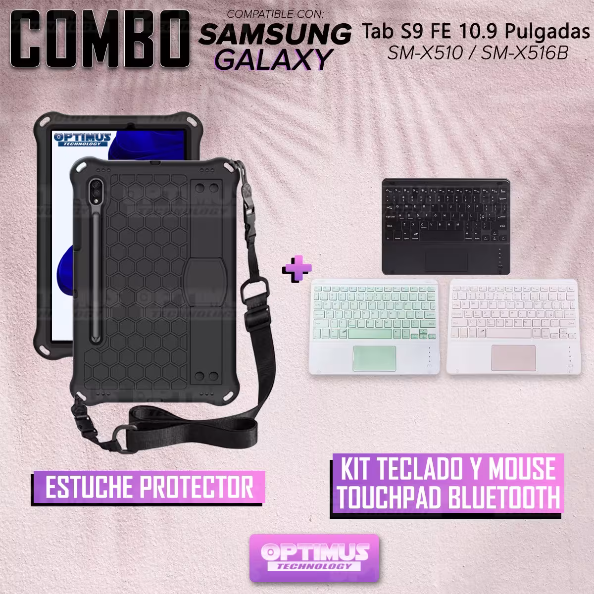Kit Case Protector con correa + Teclado Mouse Touchpad Bluetooth para Tablet Samsung Galaxy Tab S9 FE 10.9 Pulgadas 2023 SM-X510