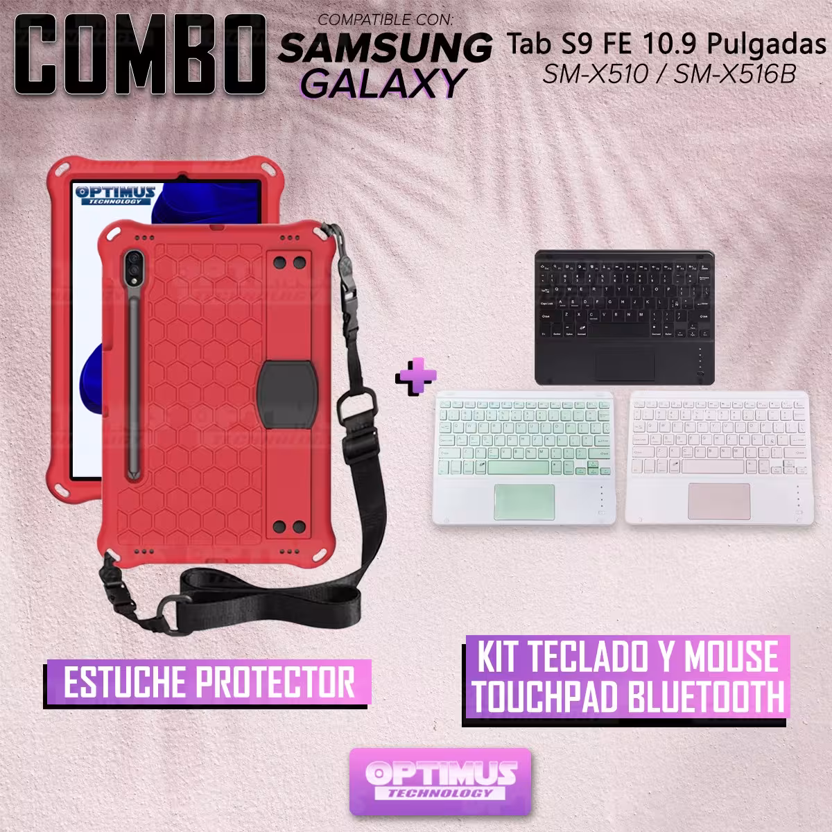 Kit Case Protector con correa + Teclado Mouse Touchpad Bluetooth para Tablet Samsung Galaxy Tab S9 FE 10.9 Pulgadas 2023 SM-X510