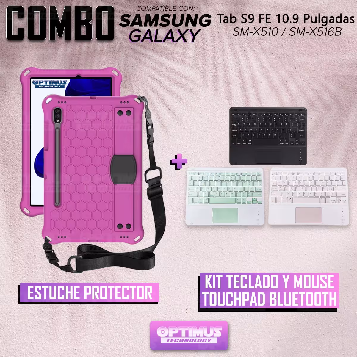 Kit Case Protector con correa + Teclado Mouse Touchpad Bluetooth para Tablet Samsung Galaxy Tab S9 FE 10.9 Pulgadas 2023 SM-X510