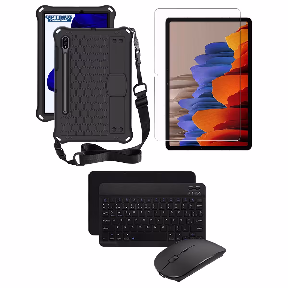 Kit Vidrio templado + Case Protector correa + Teclado Mouse Bluetooth Tablet Samsung Galaxy Tab S9 FE 10.9 Pulgadas 2023 SM-X510